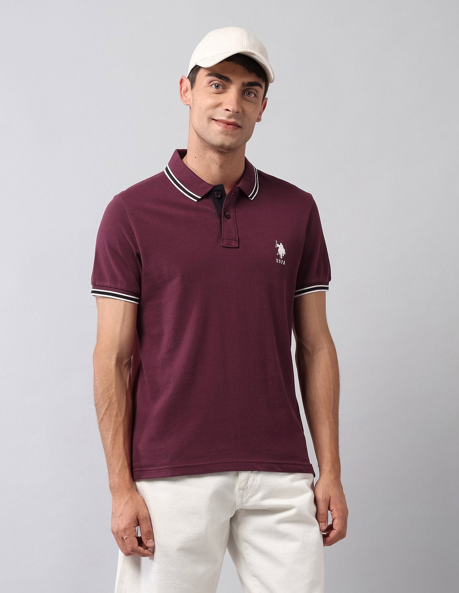 Pure Cotton Solid Polo Shirt Maroon - U.S. Polo Assn. India | Large
