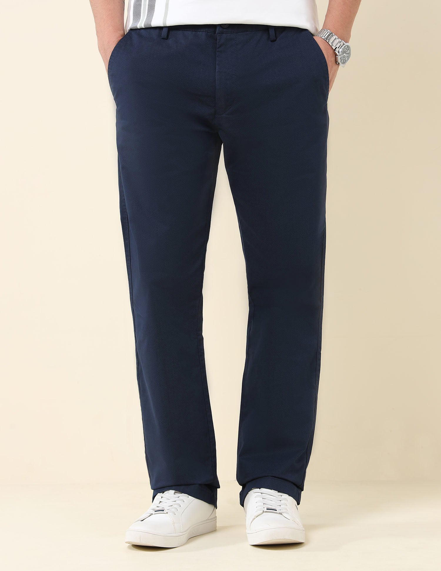 Solid Riley Fit Straight Fit Trousers