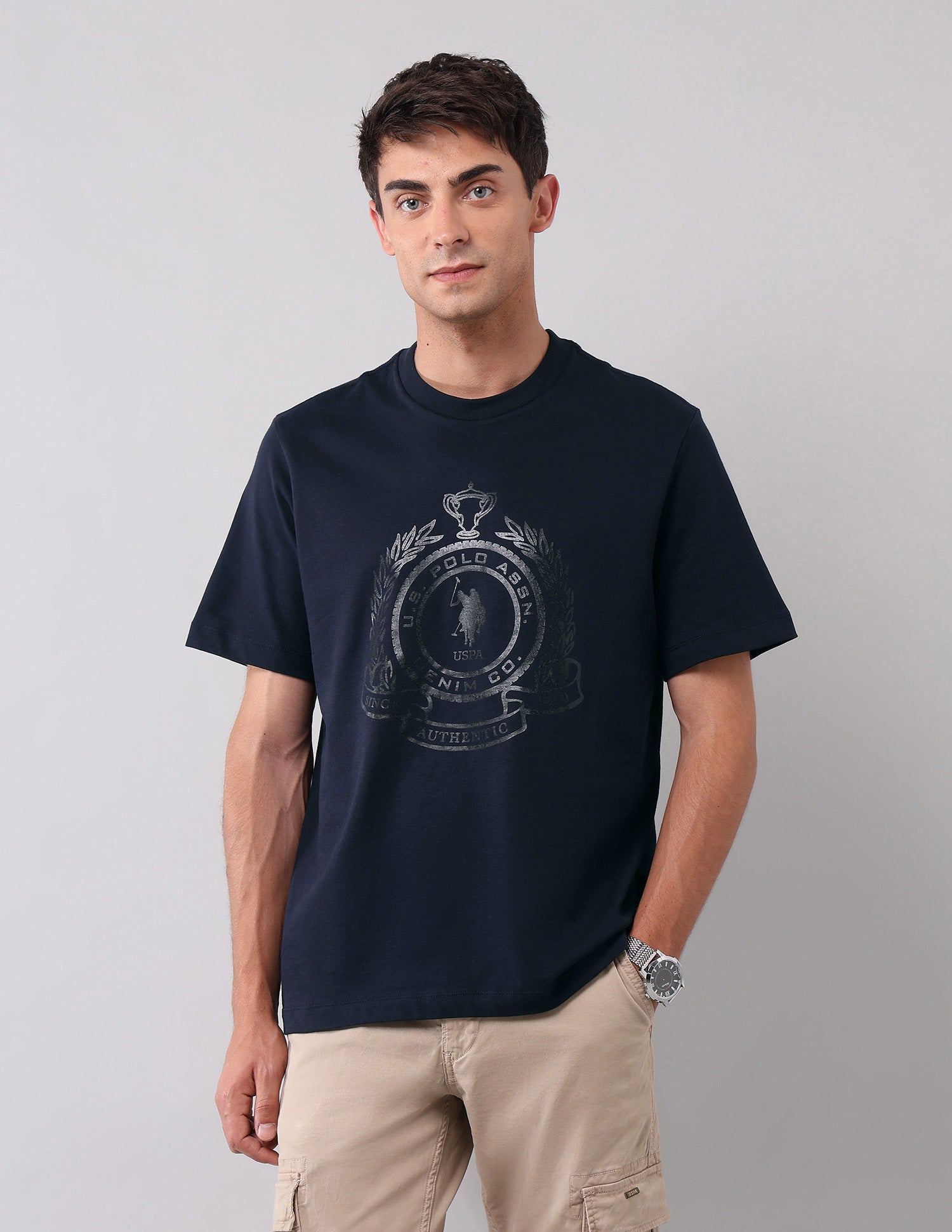 Brand Printed Muscle Fit T-Shirt Navy - U.S. Polo Assn. India | Large