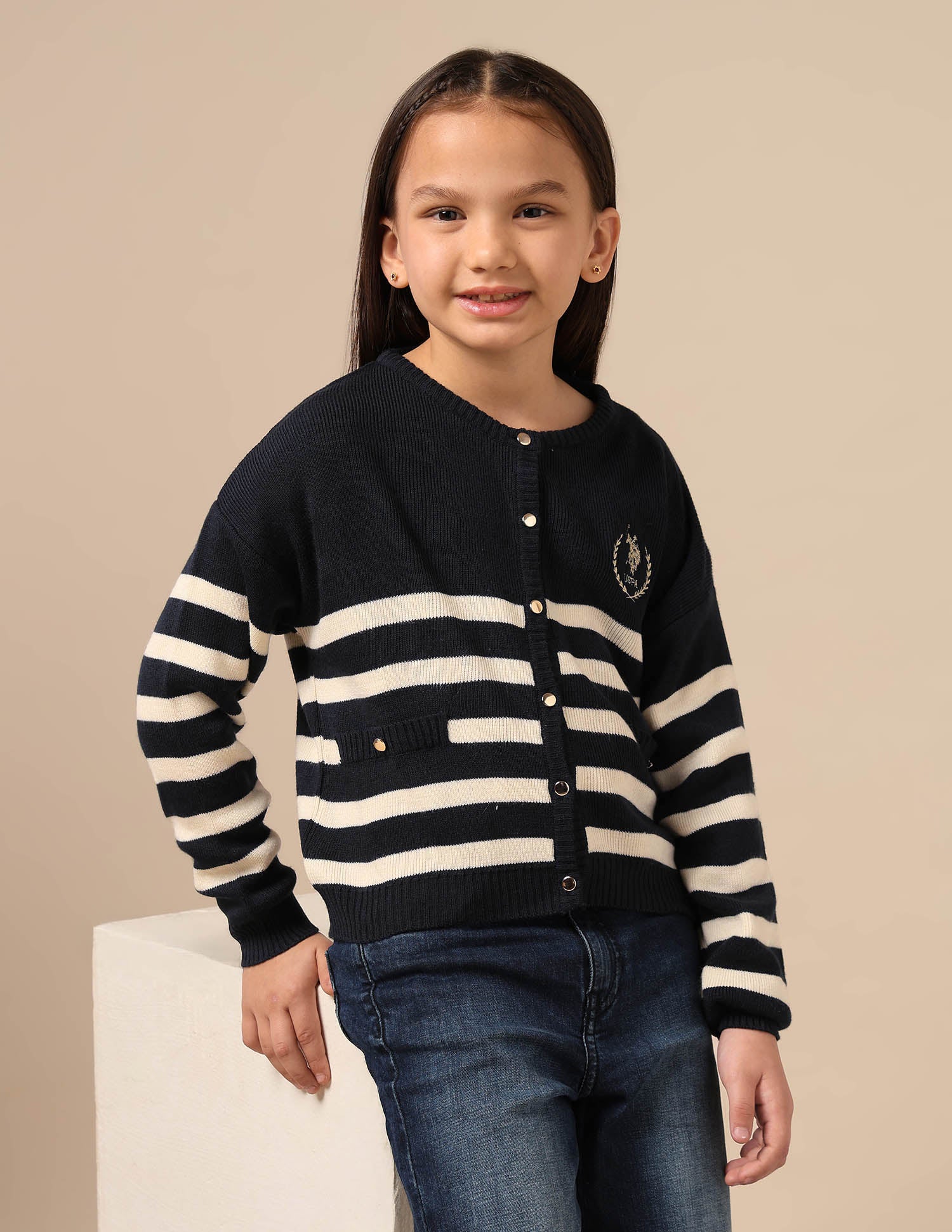 Girls Horizontal Striped Sweater