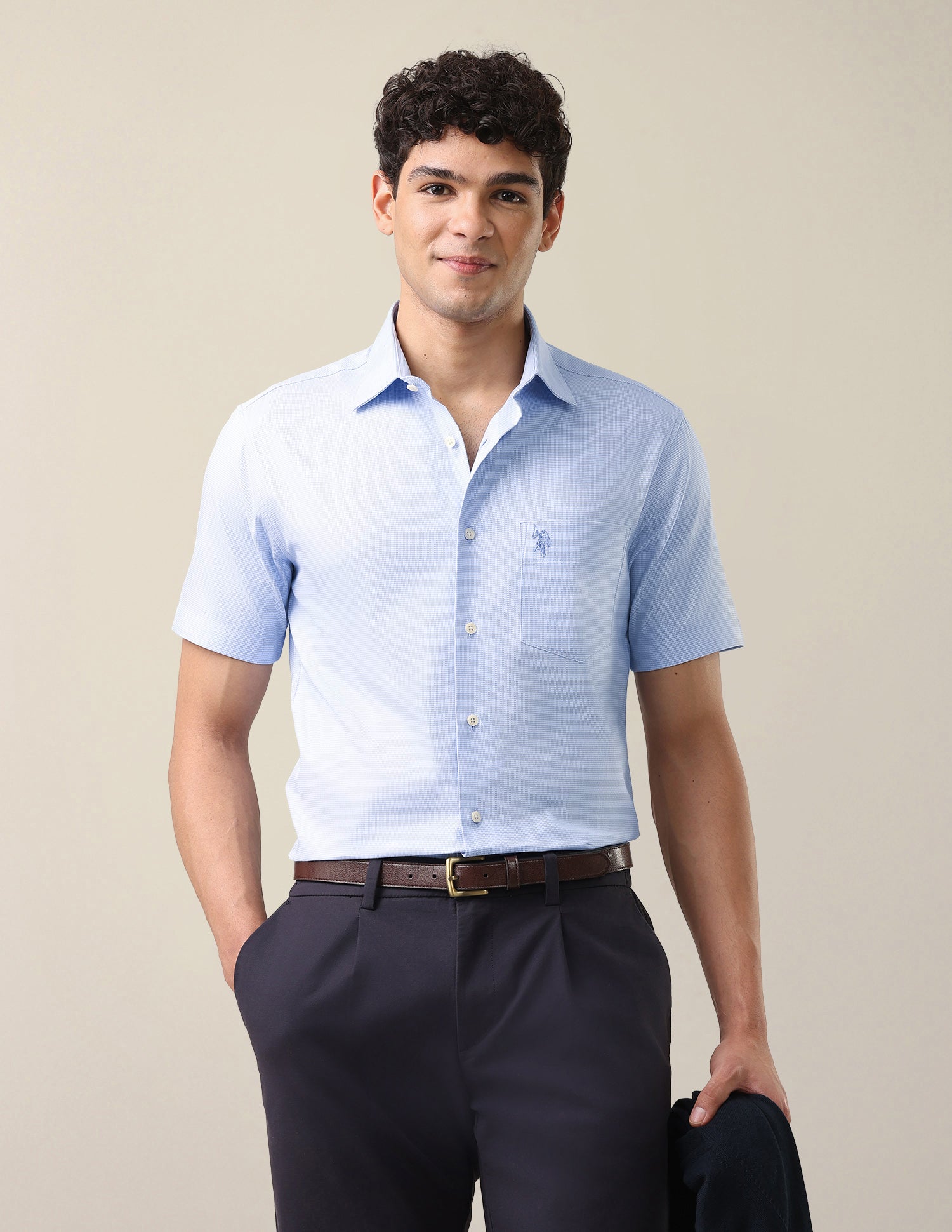 Textured Tailored Fit Shirt Light Blue - U.S. Polo Assn. India | Large