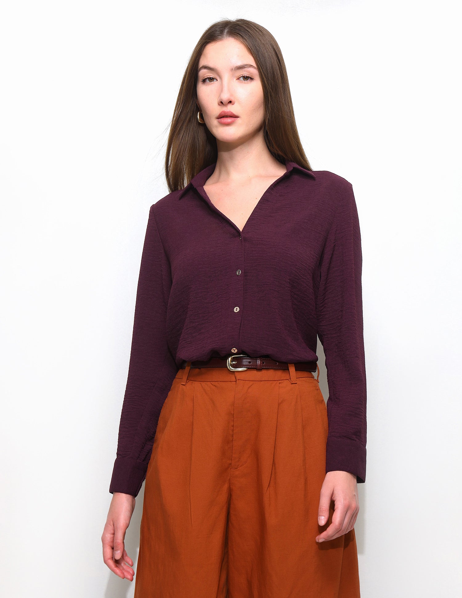 Solid V-Neck Collar Shirt