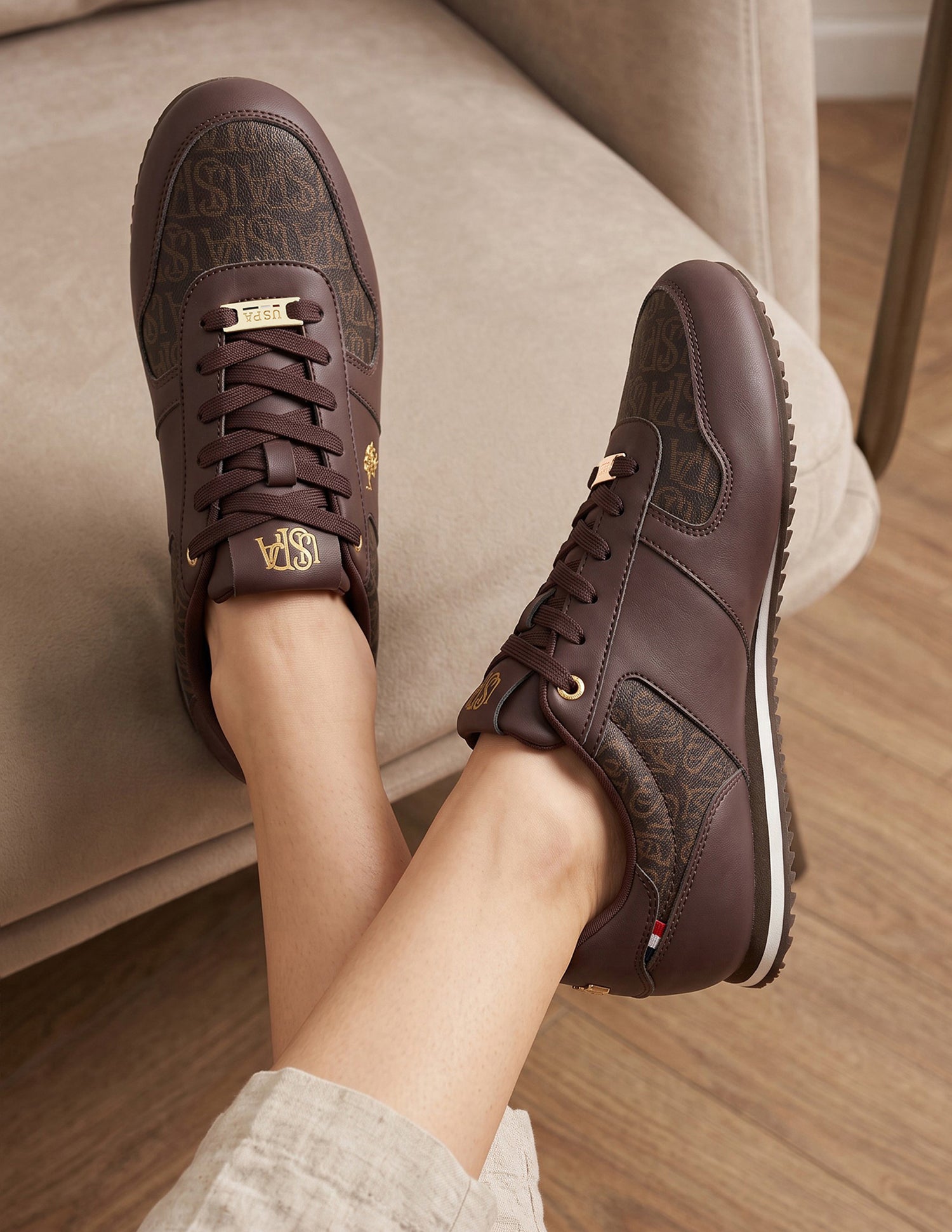 Zairan Light Weight Monogram Embossed Sneakers Dark Brown - U.S. Polo Assn. India | Large