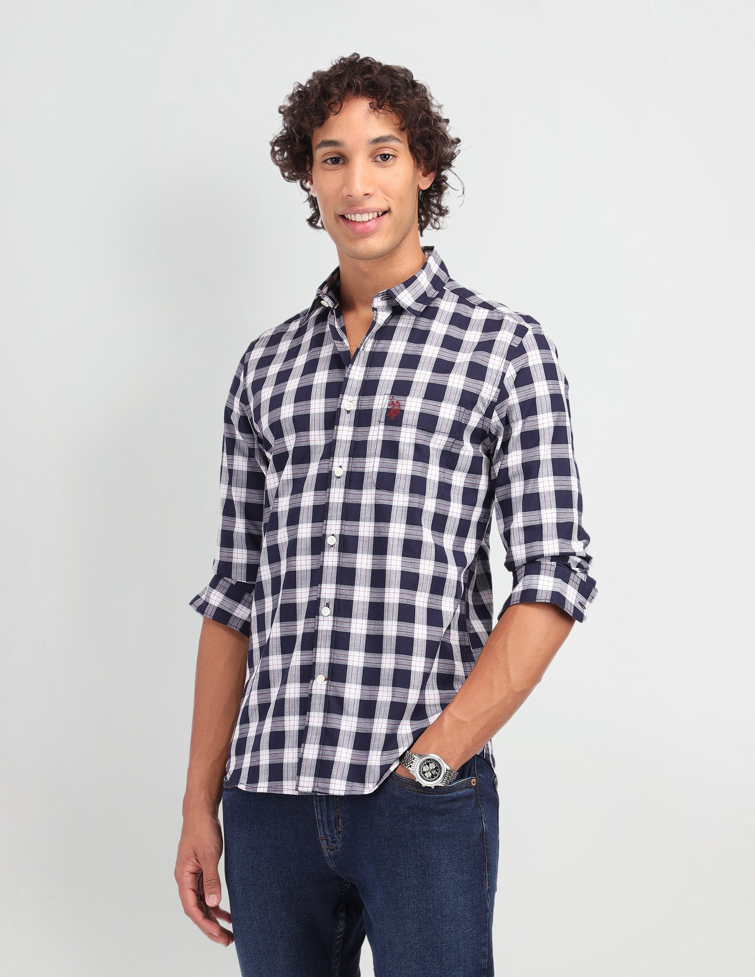 Plaid Checked Poplin Shirt Navy - U.S. Polo Assn. India | Large
