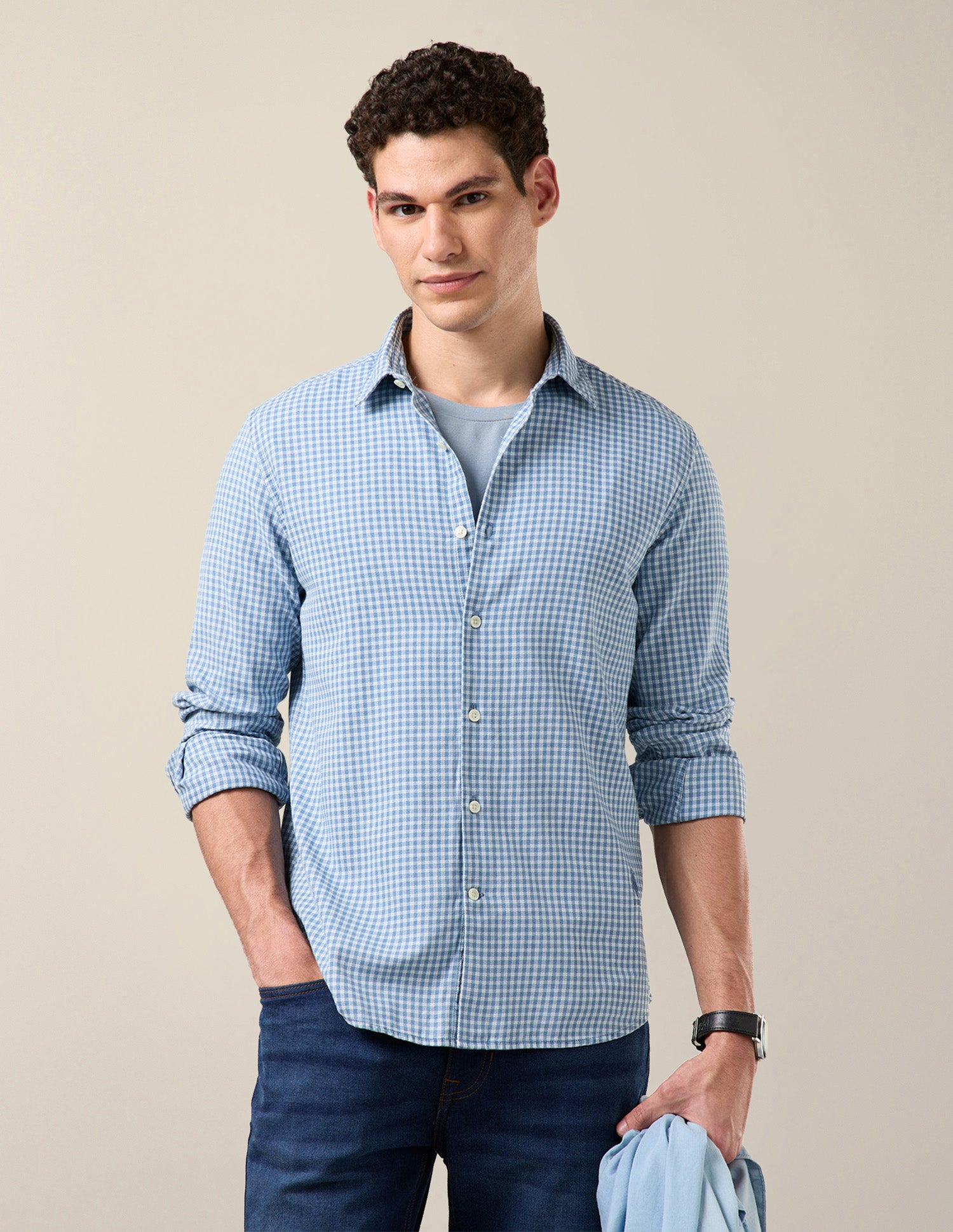 Gingham Checked Regular Fit Shirt Dark Indigo - U.S. Polo Assn. India | Large