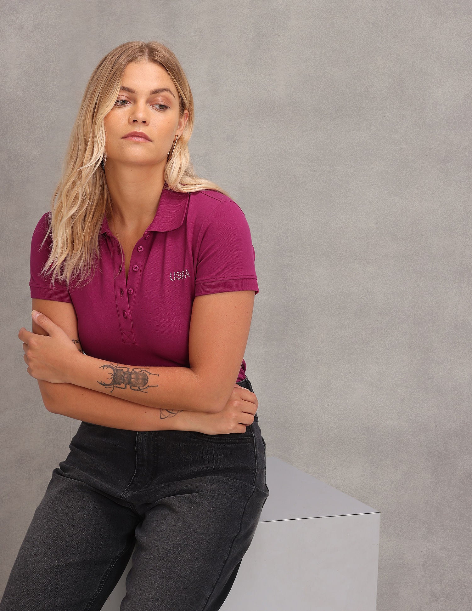 Brand Logo Solid Pique Polo Shirt