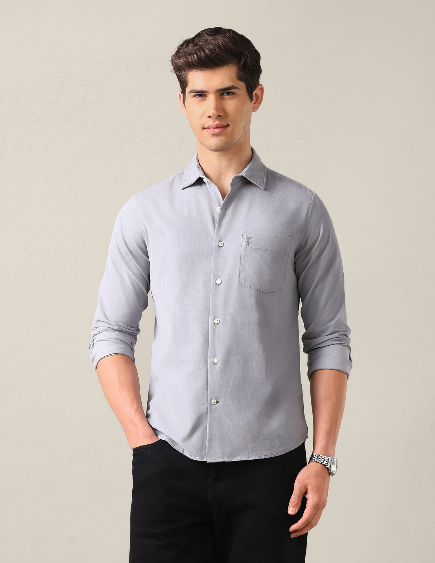 Tailored Fit Corduroy Shirt Grey - U.S. Polo Assn. India | Large