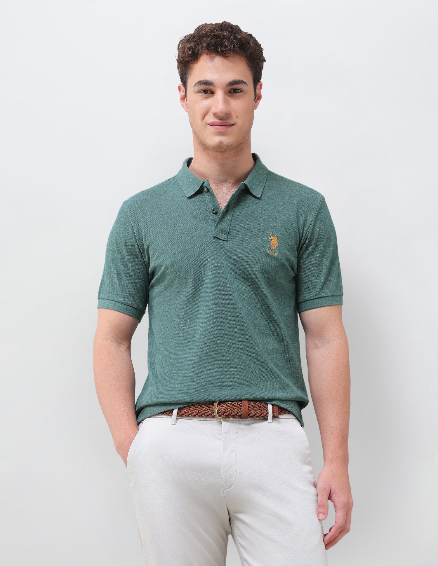 Solid Slim Fit Polo Shirt Green - U.S. Polo Assn. India | Large