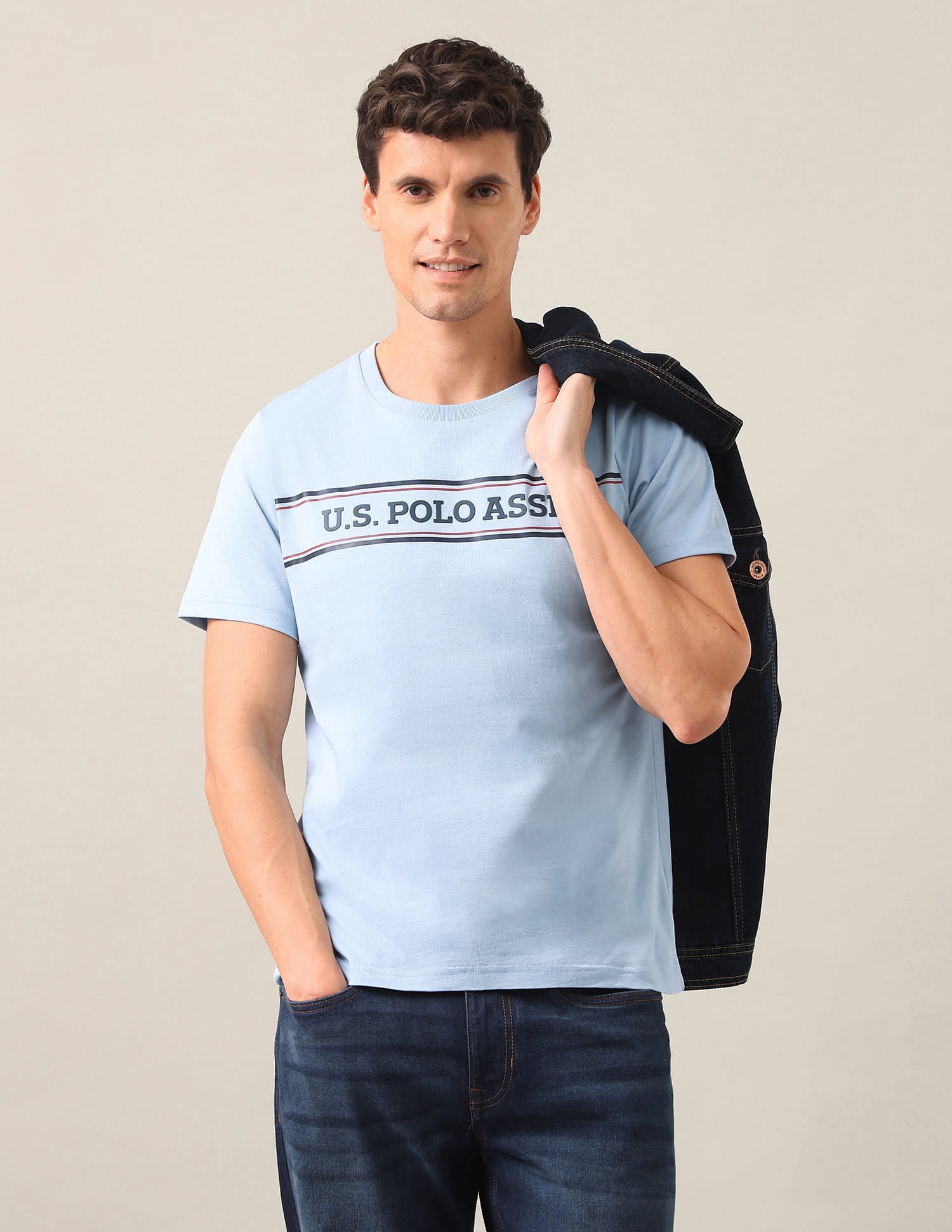 Brand Embossed Regular Fit T-Shirt Blue - U.S. Polo Assn. India | Large