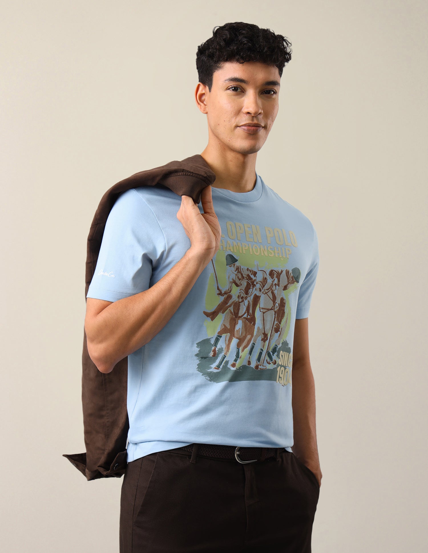 Graphic Brand Printed Slim Fit T-Shirt Light Blue - U.S. Polo Assn. India | Large