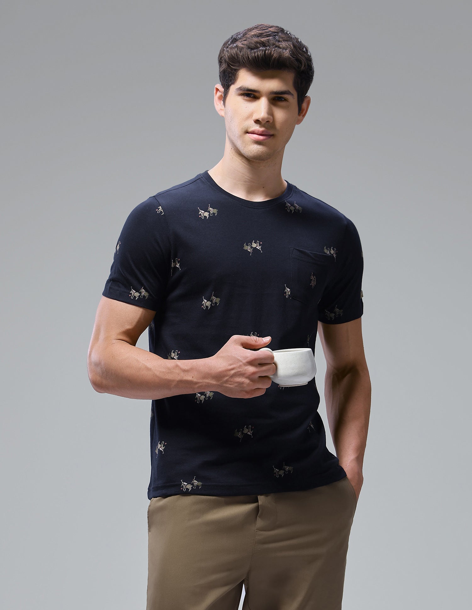 Graphic Brand Printed Regular Fit Loungewear T-Shirt Navy - U.S. Polo Assn. India | Large