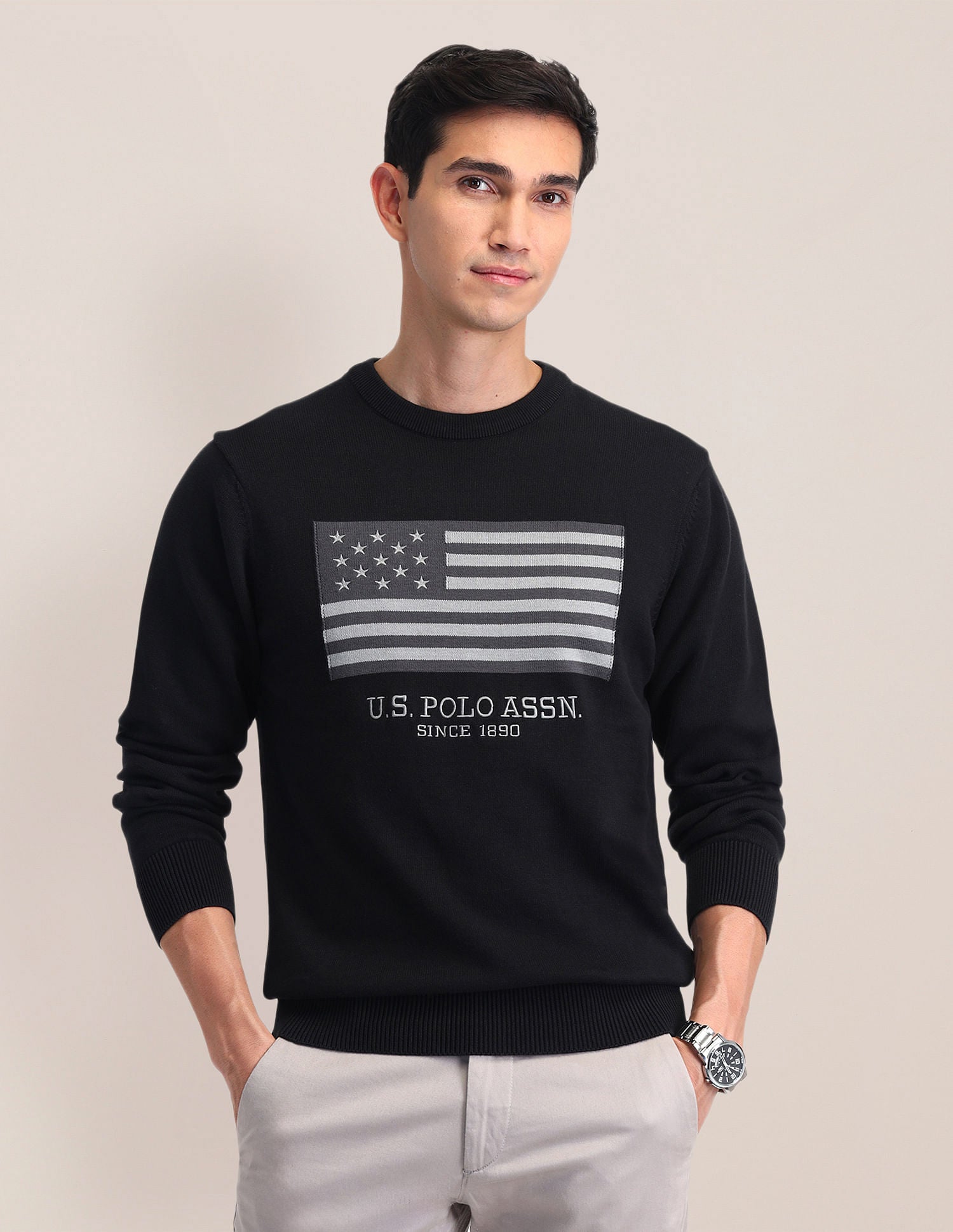 Regular Fit Logo Sweater Charcoal - U.S. Polo Assn. India | Large
