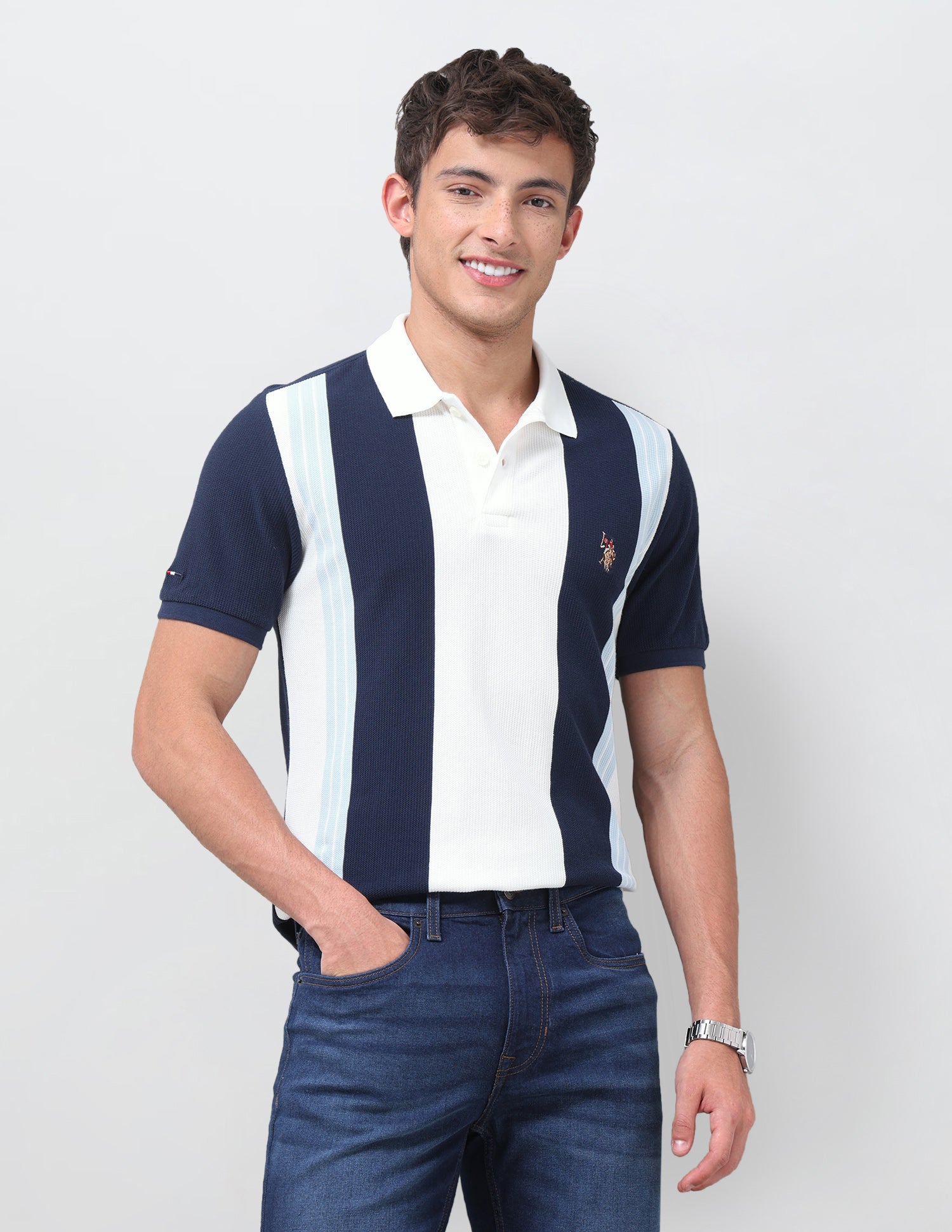 Vertical Striped Muscle Fit Polo Shirt Navy - U.S. Polo Assn. India | Large