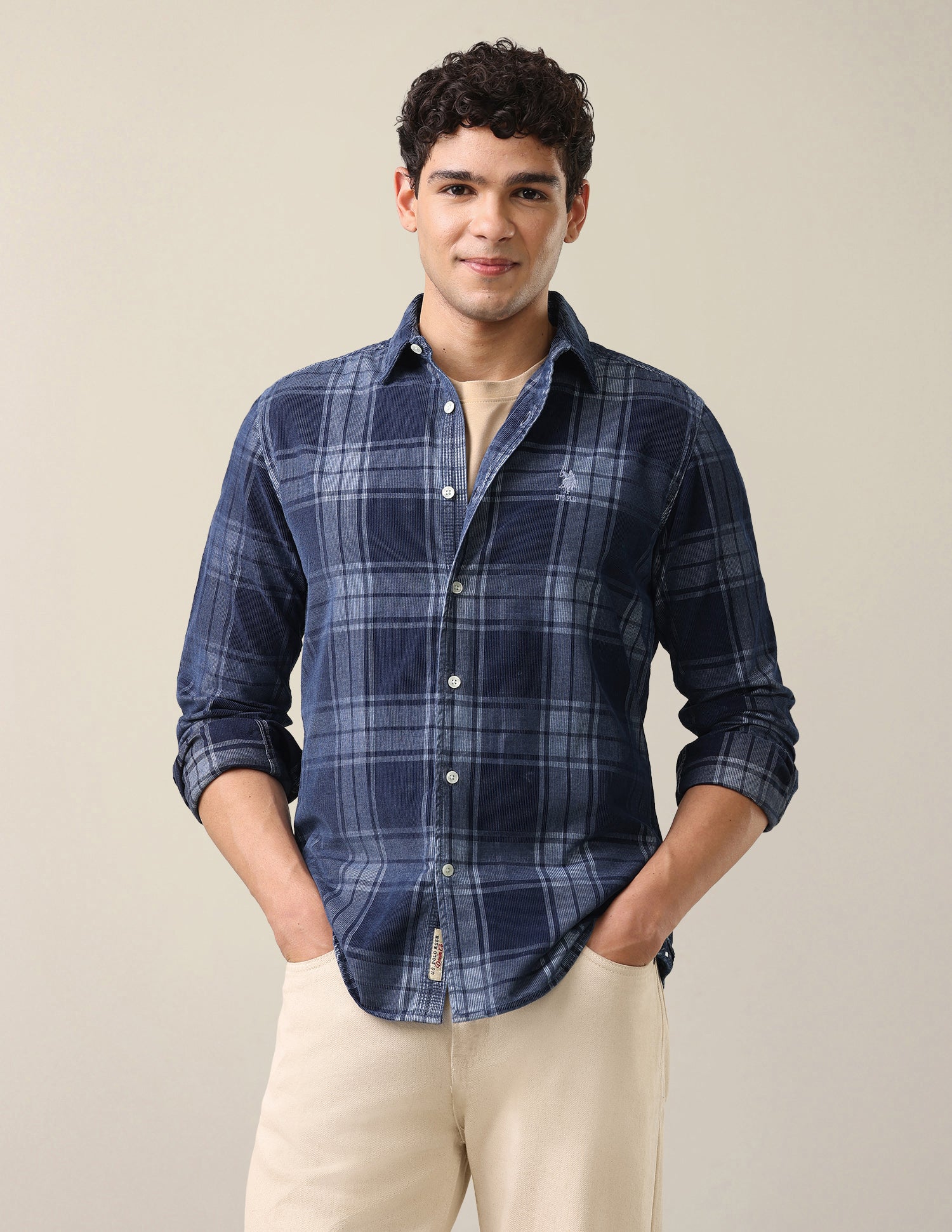 Plaid Checked Corduroy Shirt Dark Indigo - U.S. Polo Assn. India | Large