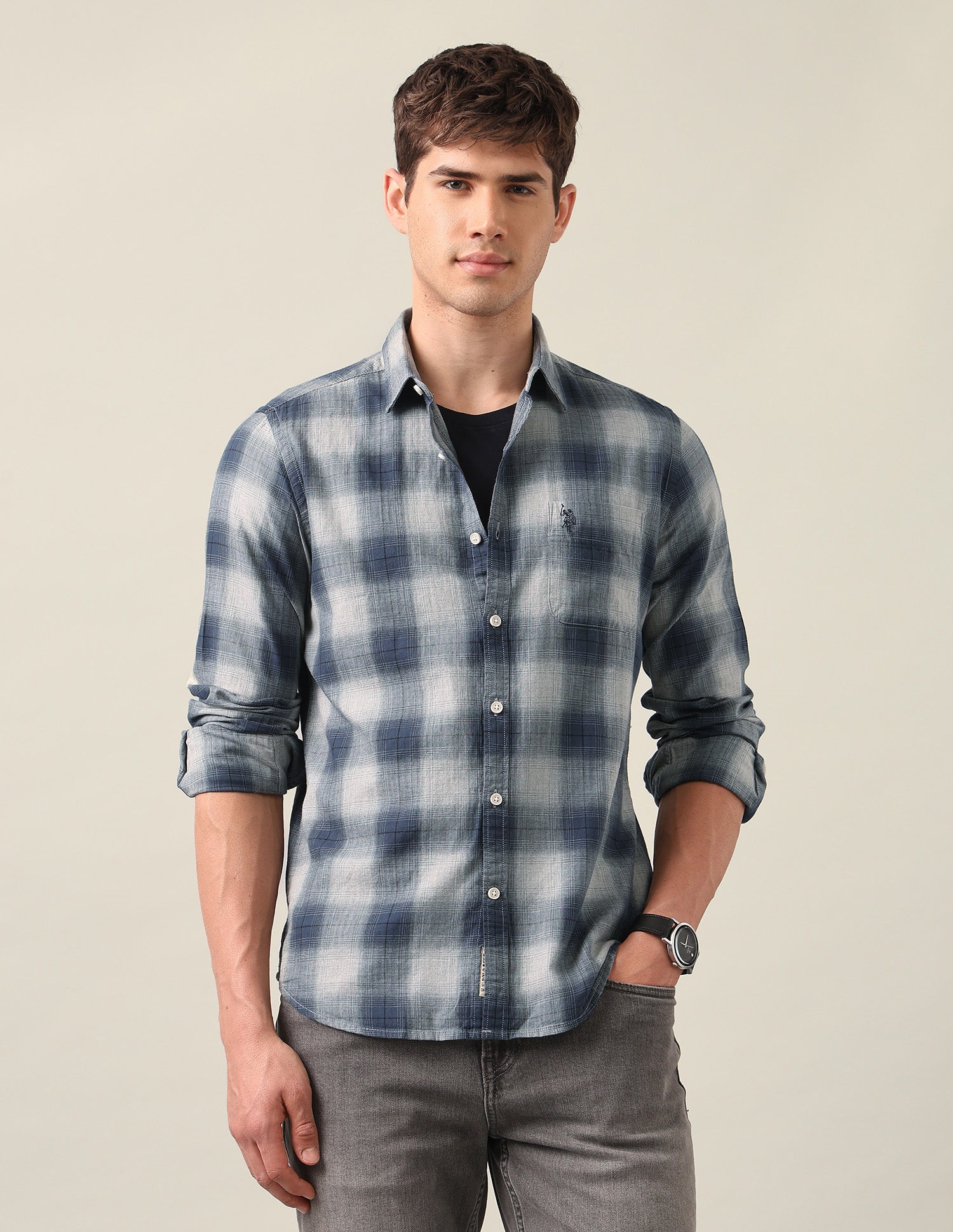 Plaid Checked Twill Shirt Teal - U.S. Polo Assn. India | Large