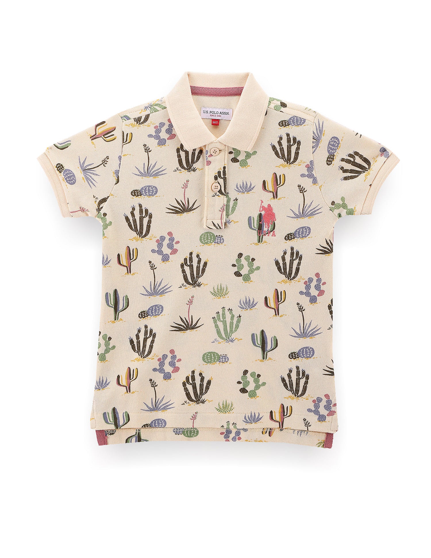 Boys Cactus Print Polo Shirt Beige - U.S. POLO ASSN. | Large