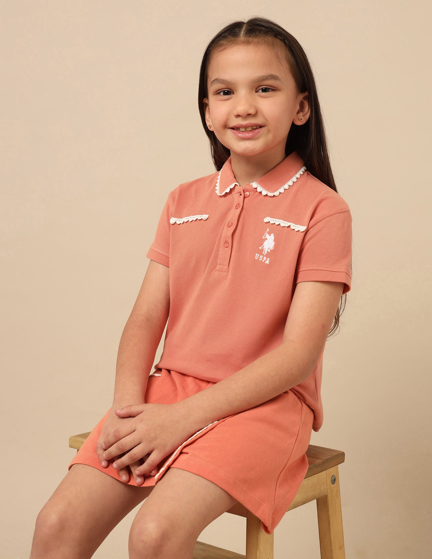 Girls Solid Lace Trim Top