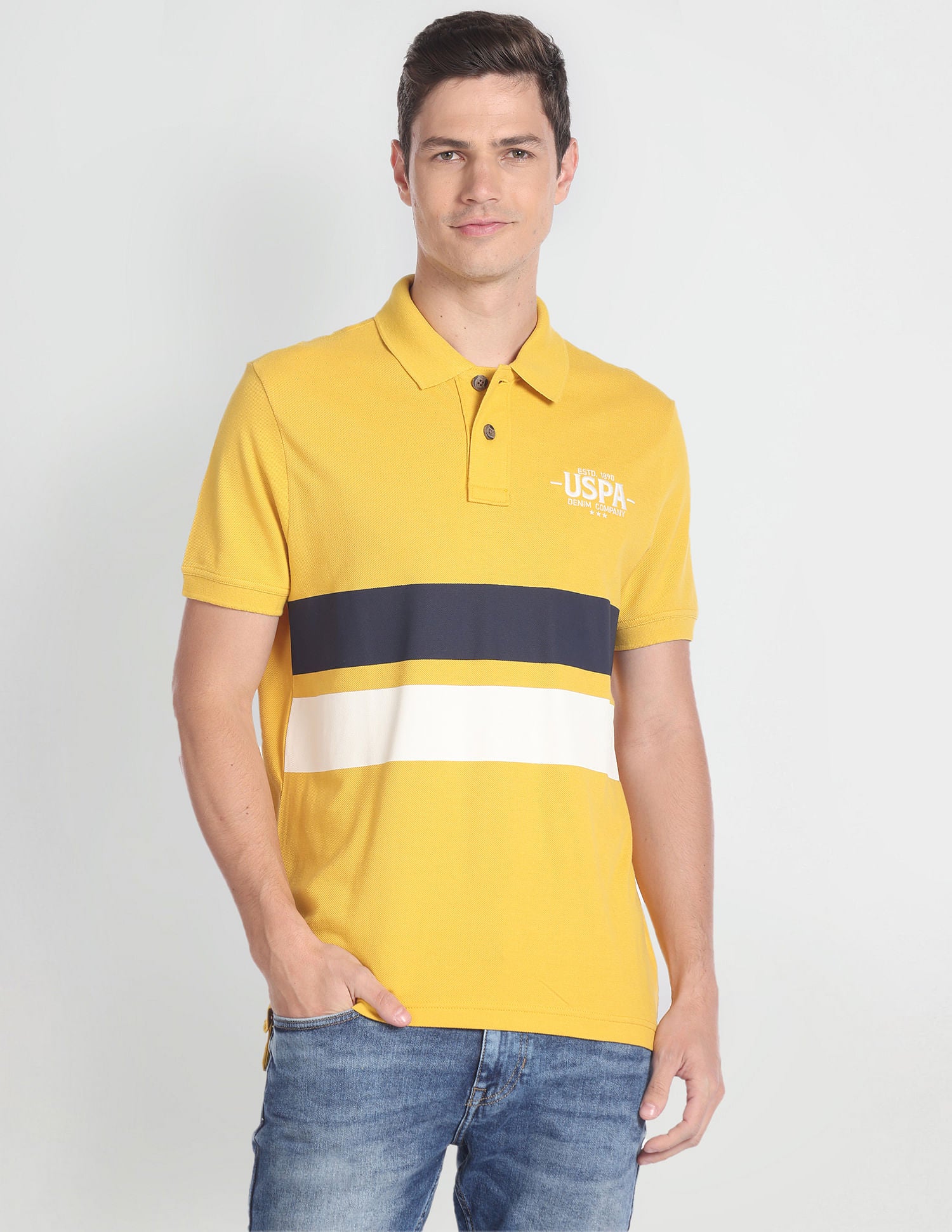 Ribbed Collar Colour Block Polo Shirt