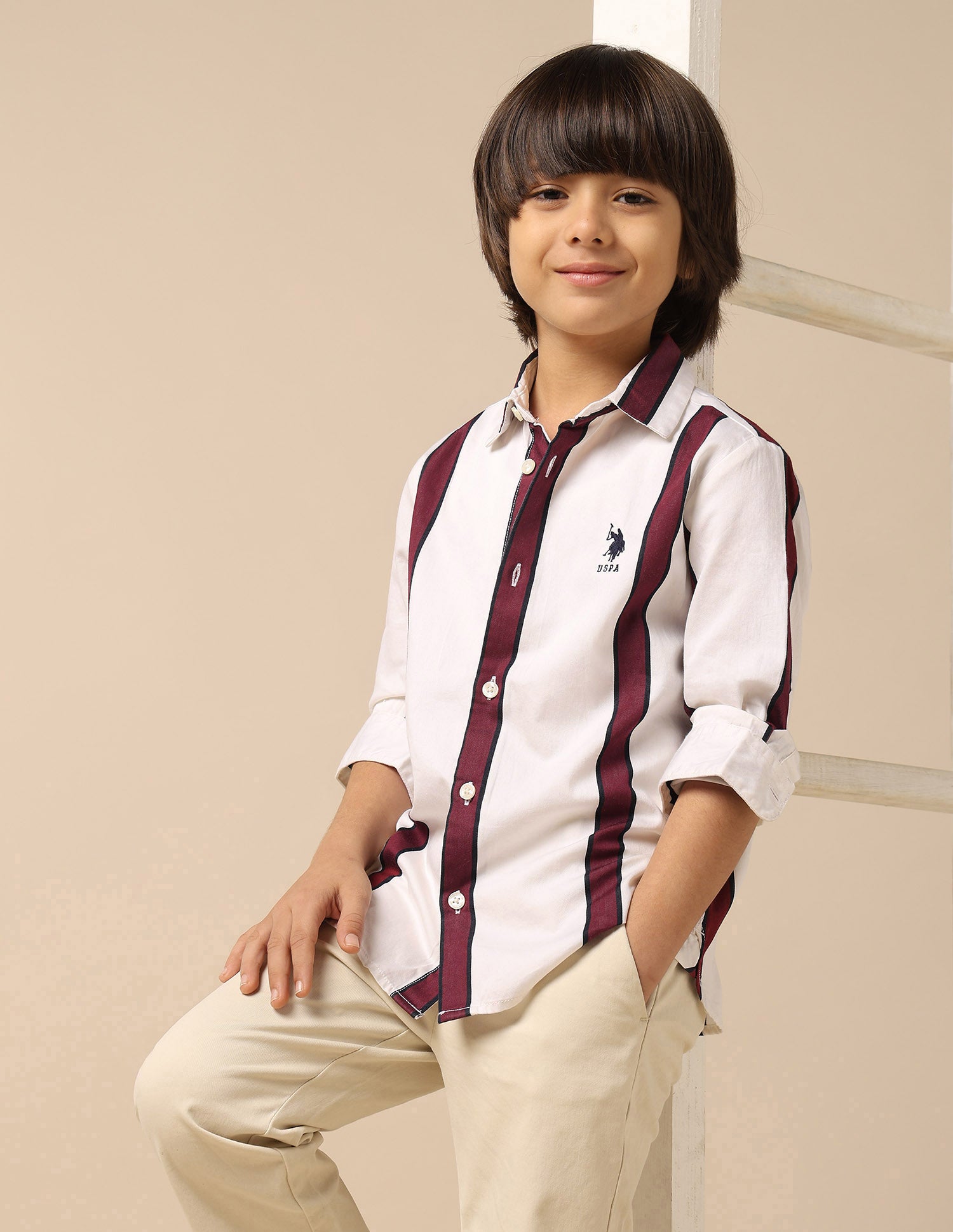 Boys Vertical Striped Twill Shirt