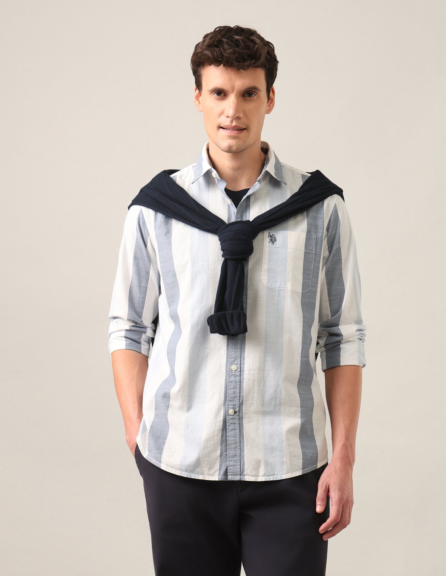 Vertical Striped Regular Fit Shirt Blue - U.S. Polo Assn. India | Large