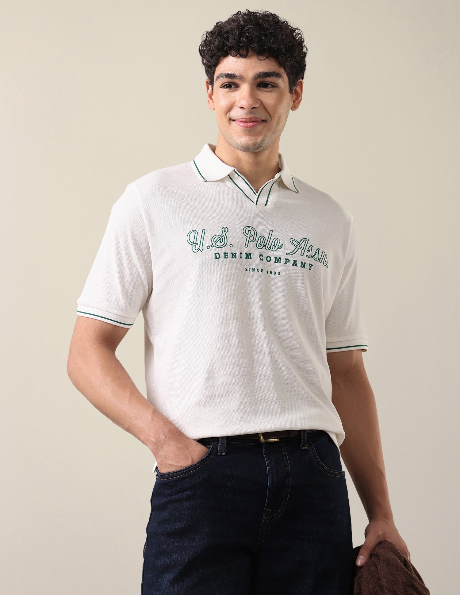 Brand Embroidered Comfort Fit Polo Shirt Ivory - U.S. Polo Assn. India | Large