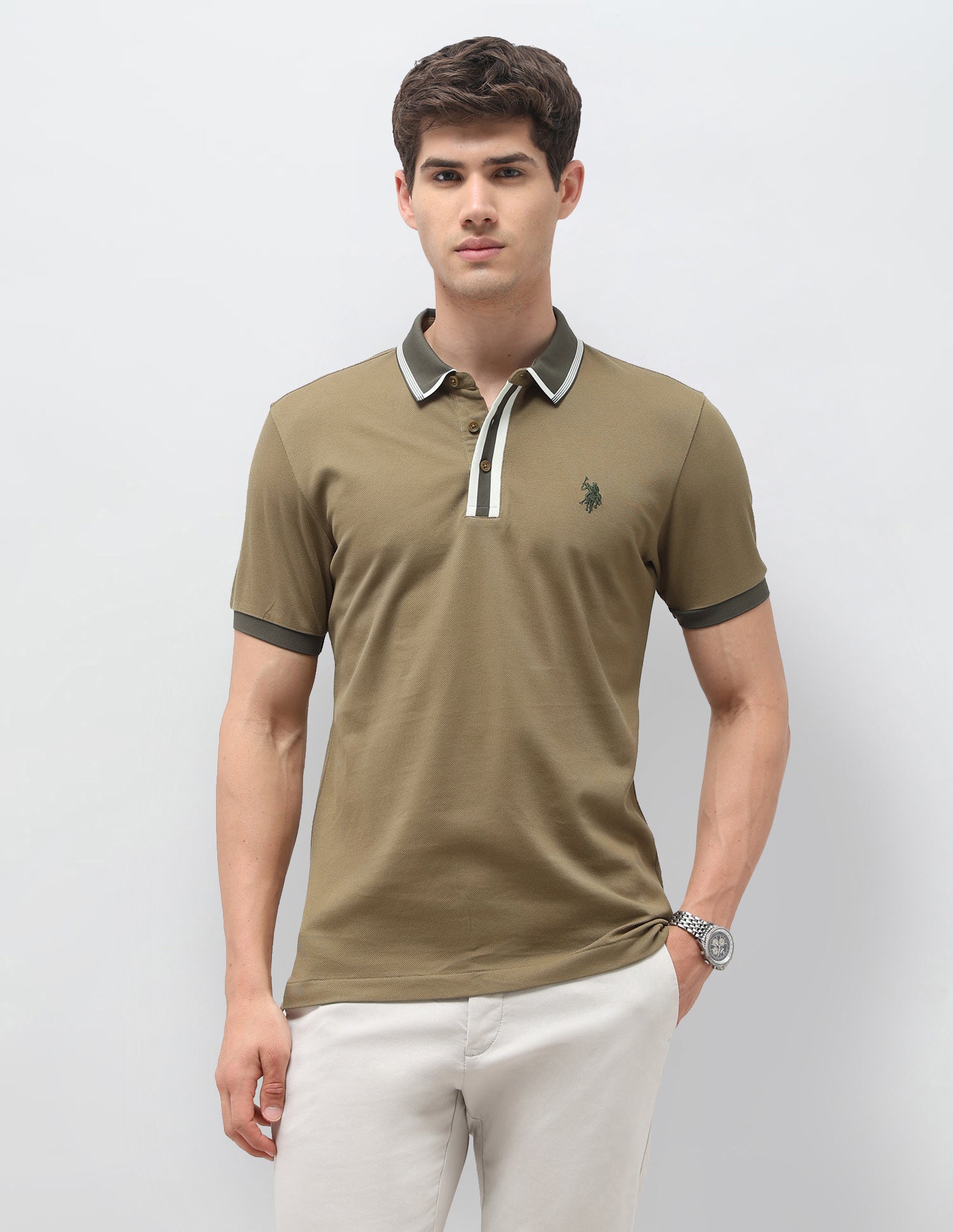 Solid Slim Fit Polo Shirt Brown - U.S. Polo Assn. India | Large