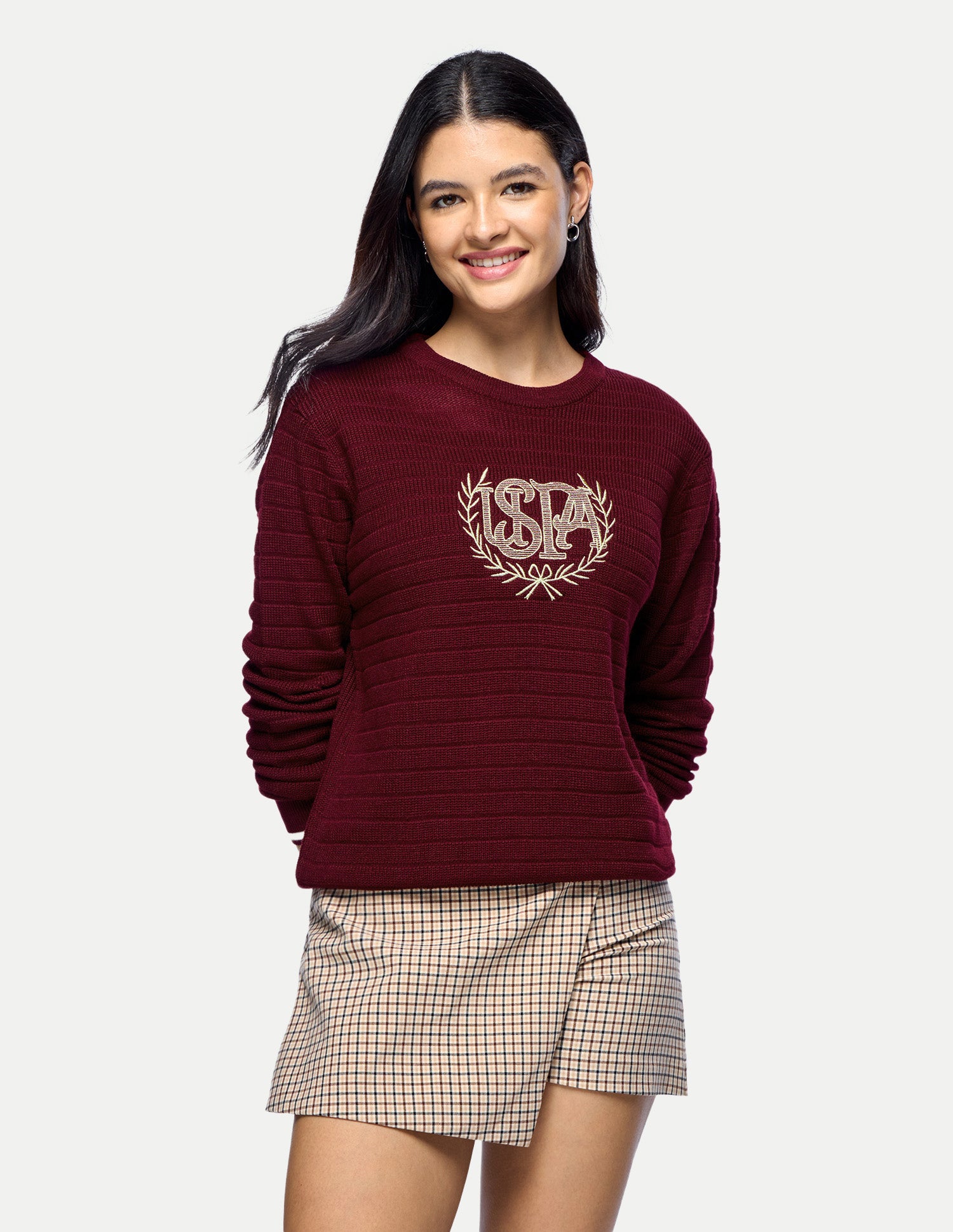 Brand Embroidered Regular Fit Sweater Maroon - U.S. Polo Assn. India | Large