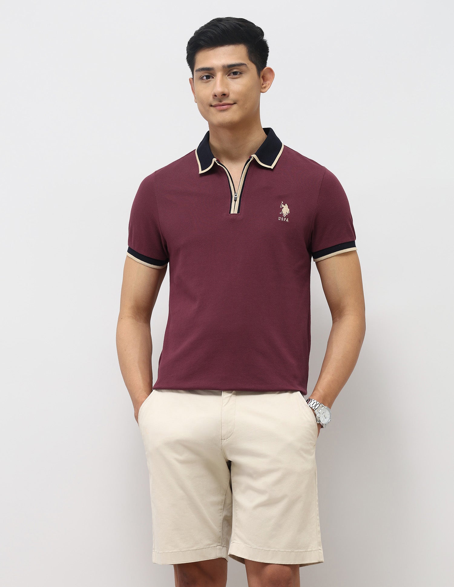 Pure Cotton Muscle Fit Polo Shirt Maroon - U.S. Polo Assn. India | Large