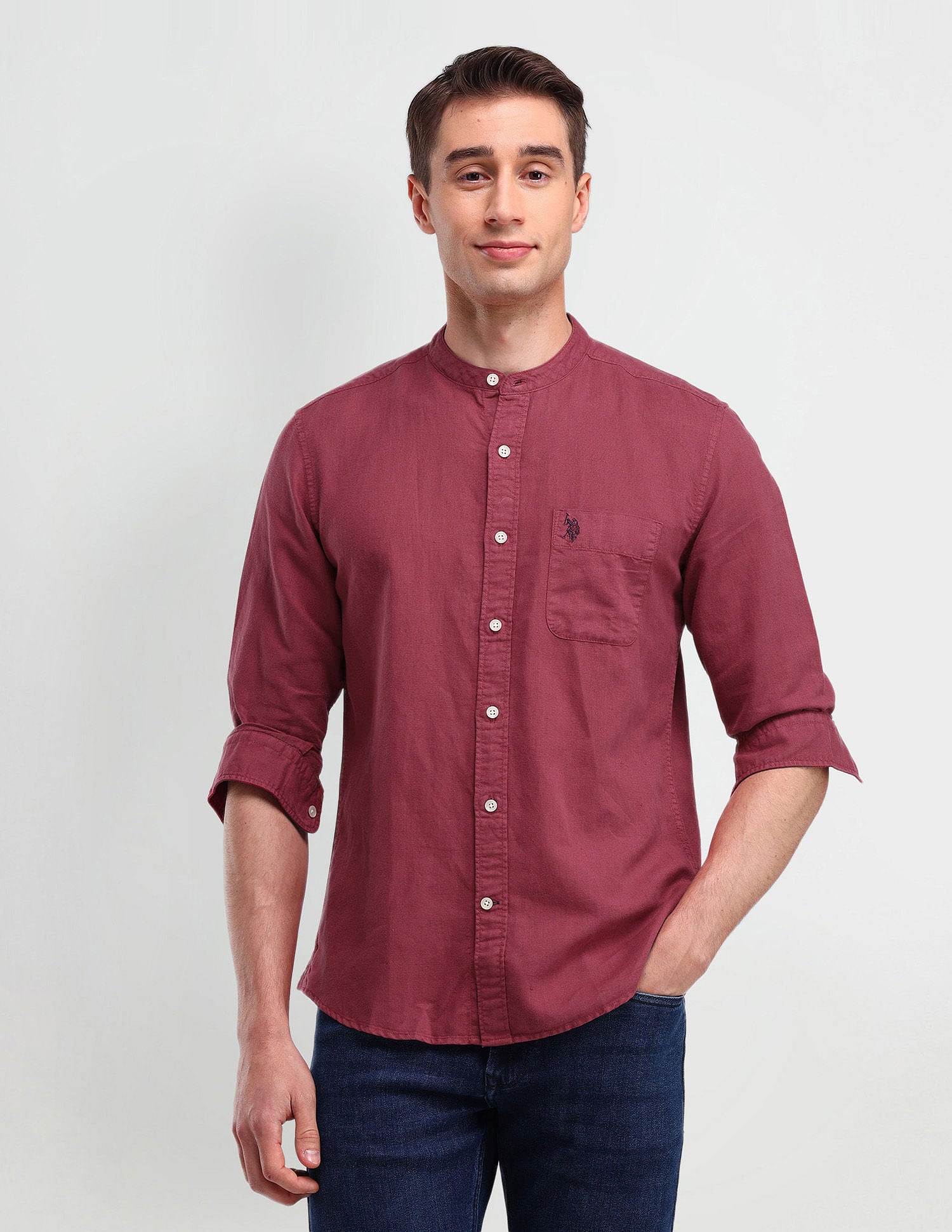 Slim Fit Poplin Linen Shirt Red - U.S. Polo Assn. India | Large