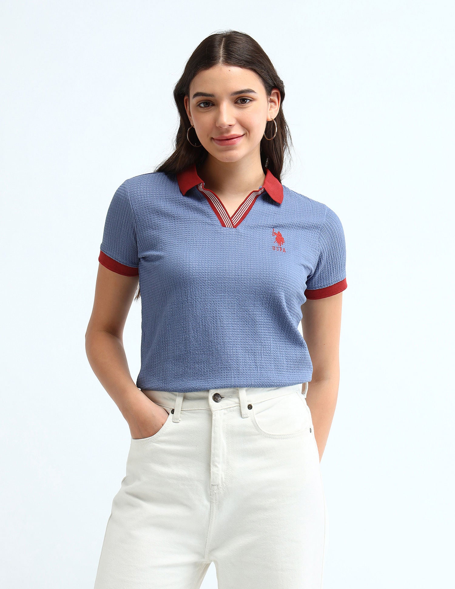 Contrast Collar Textured Polo Shirt