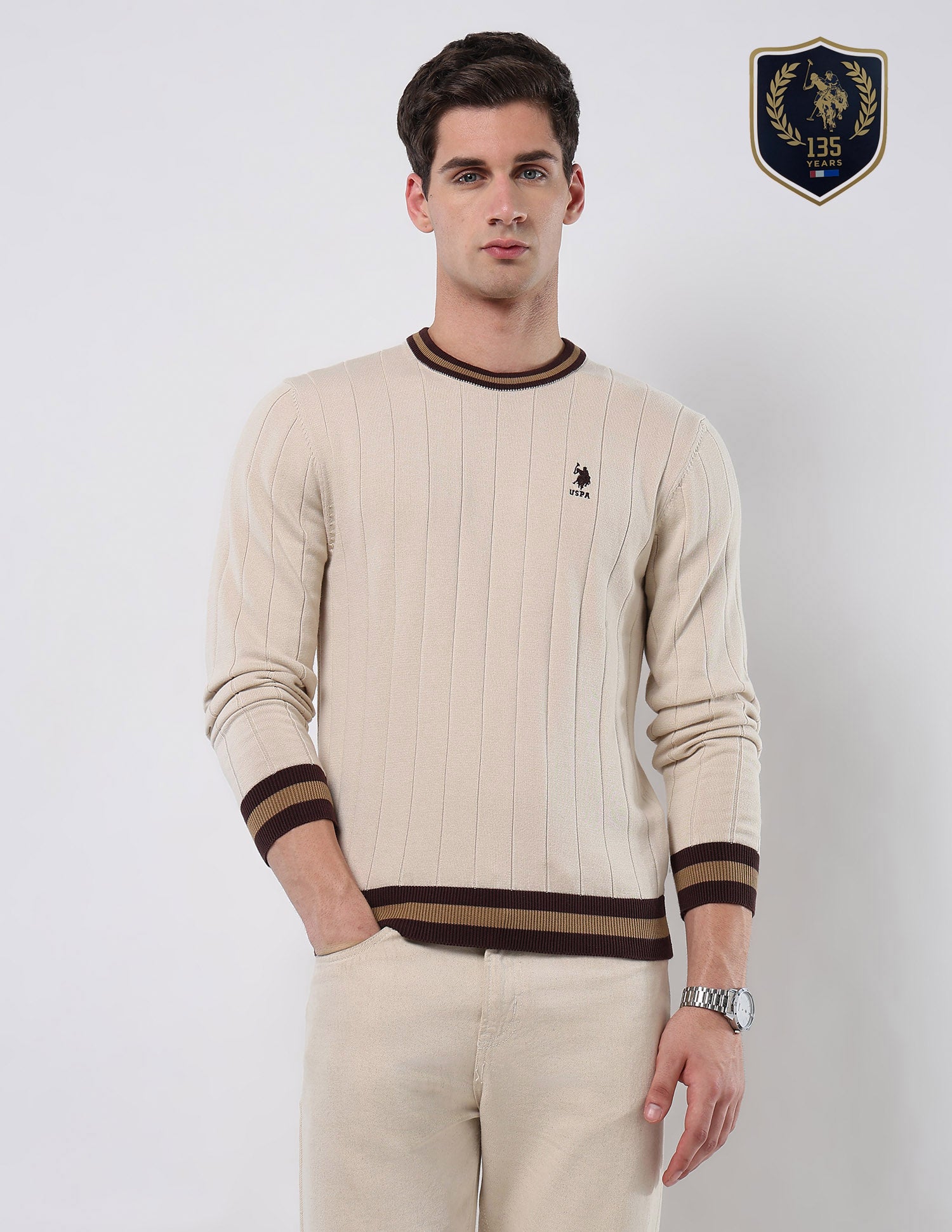 Vertical Striped Patterned Knit Sweater