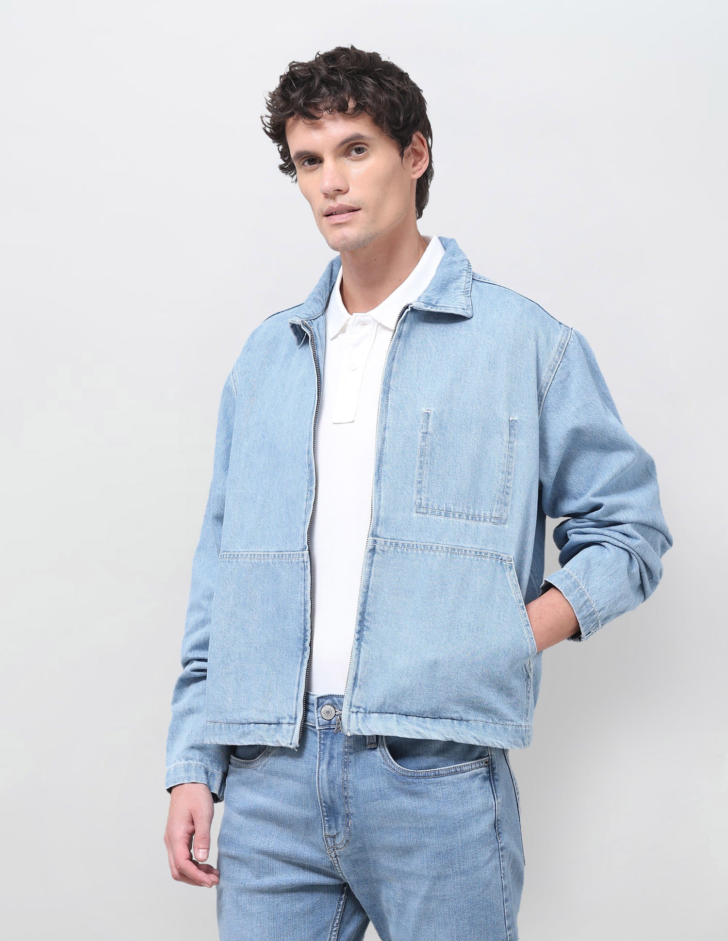 Solid Regular Fit Denim Jacket Light Indigo - U.S. Polo Assn. India | Large