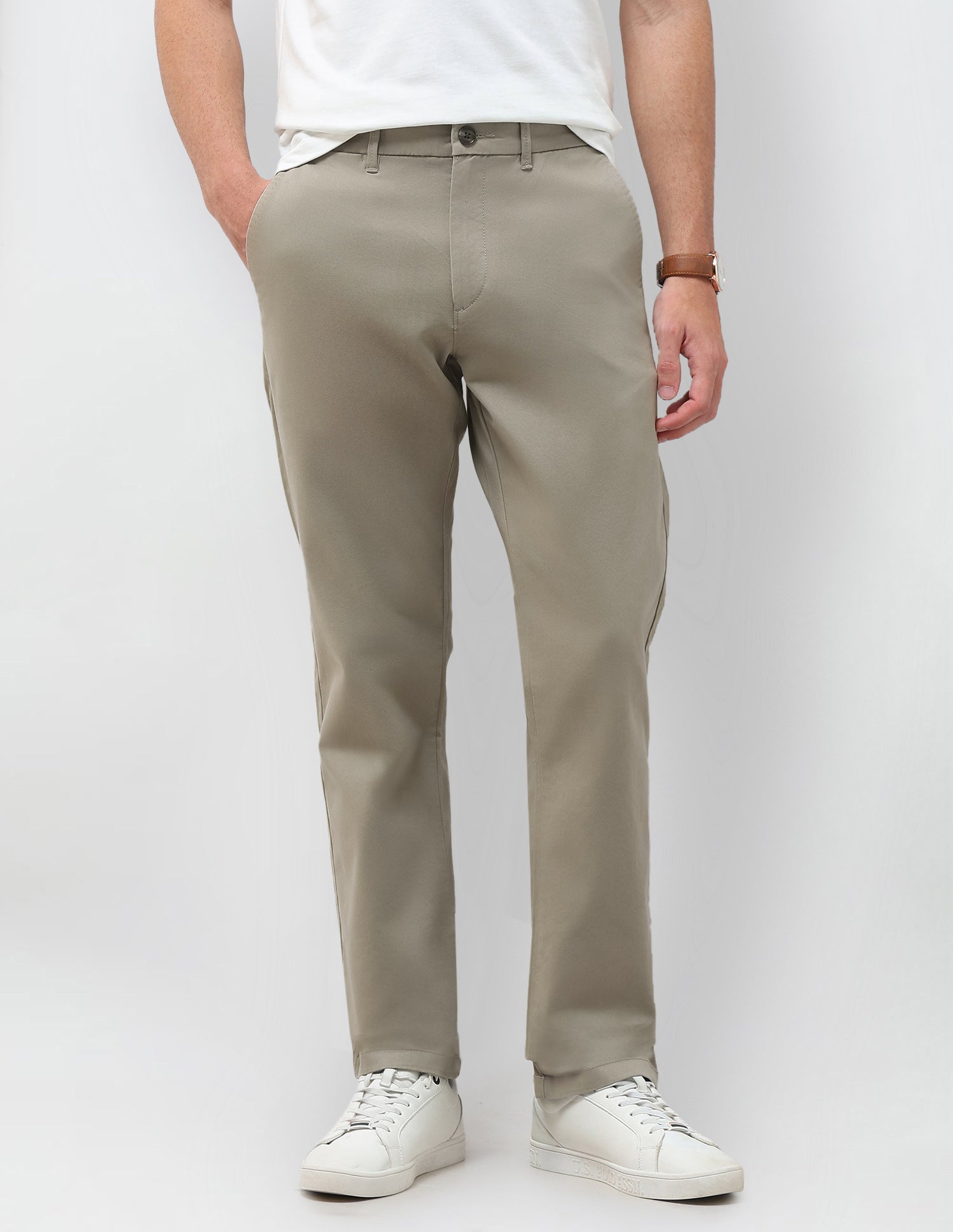 Twill Riley Straight Fit Trousers Light Olive - U.S. Polo Assn. India | Large