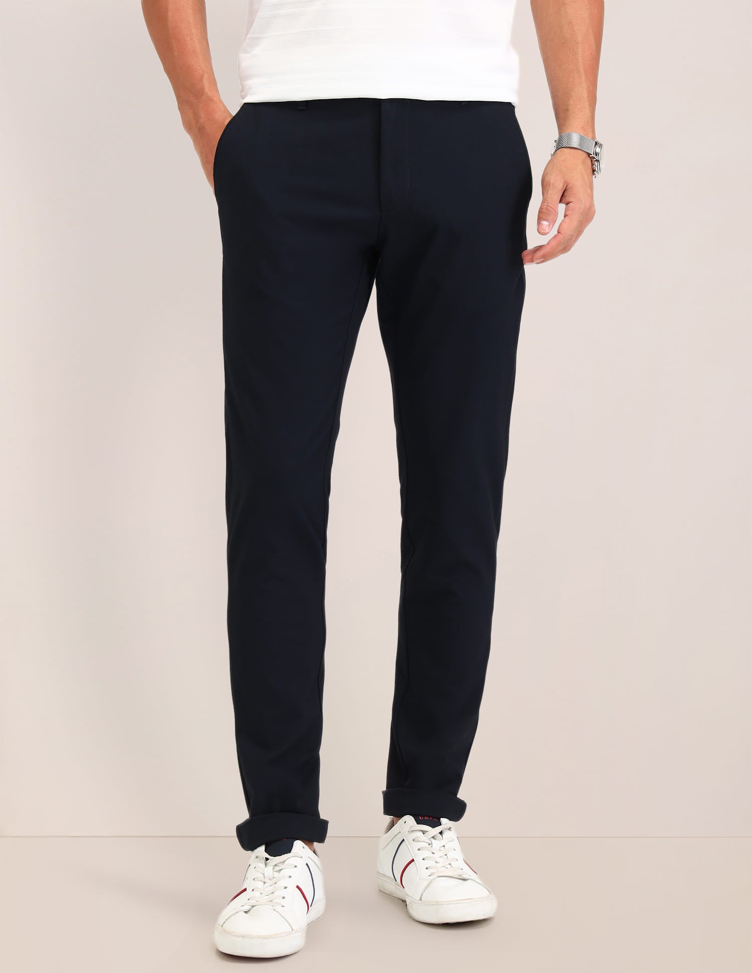 Austin Slim Fit Twill Trousers Navy - U.S. Polo Assn. India | Large