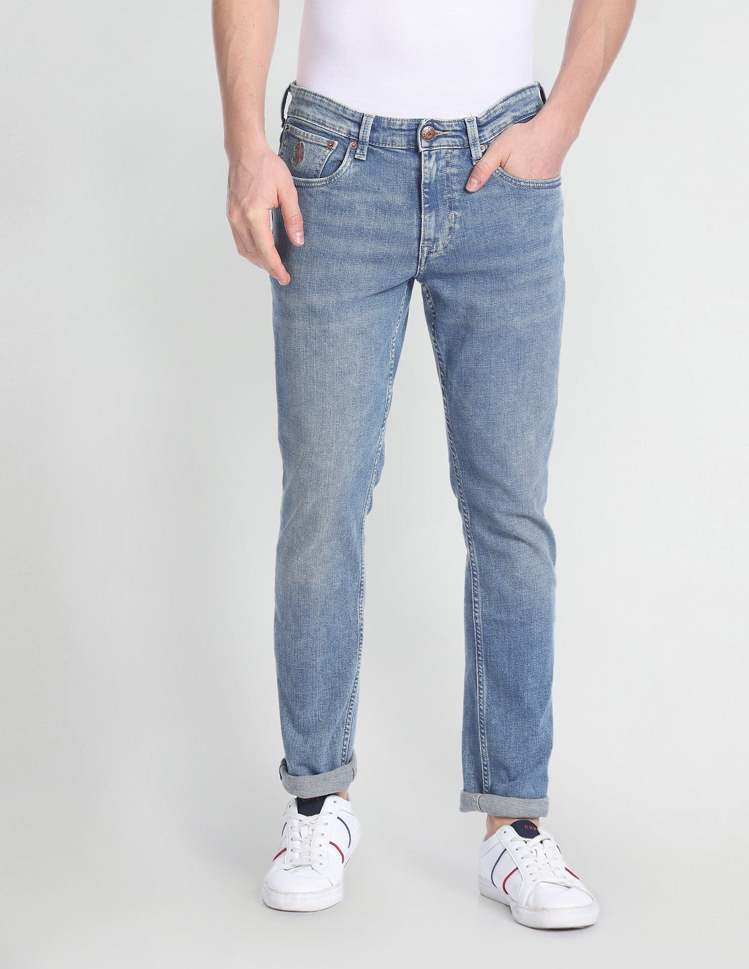 Mid Rise Slim Tapered Fit Jeans Blue - U.S. Polo Assn. India | Large