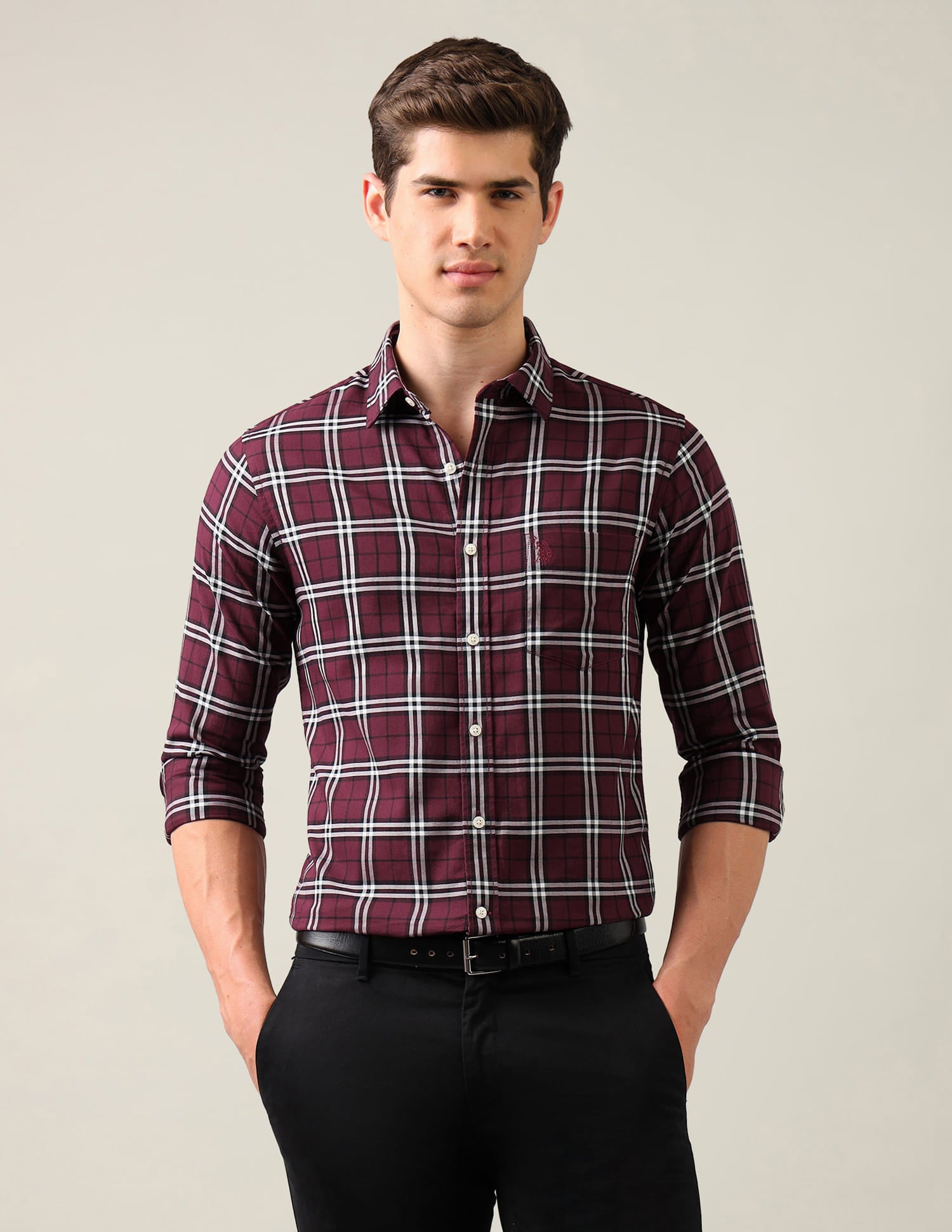 Grid Tattersall Checked Tailored Fit Shirt Red - U.S. Polo Assn. India | Large