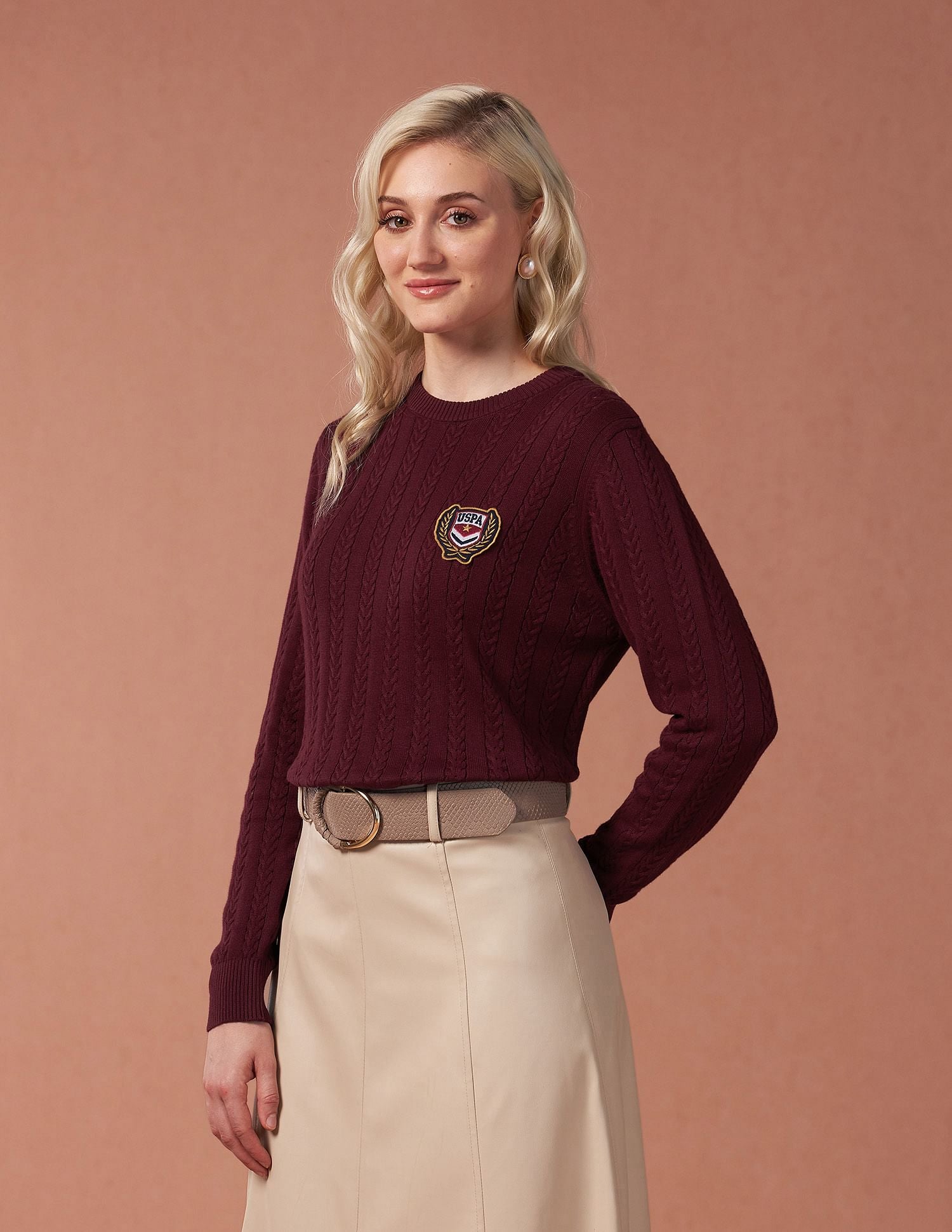 Crew Neck Cable Knit Sweater – Polo India