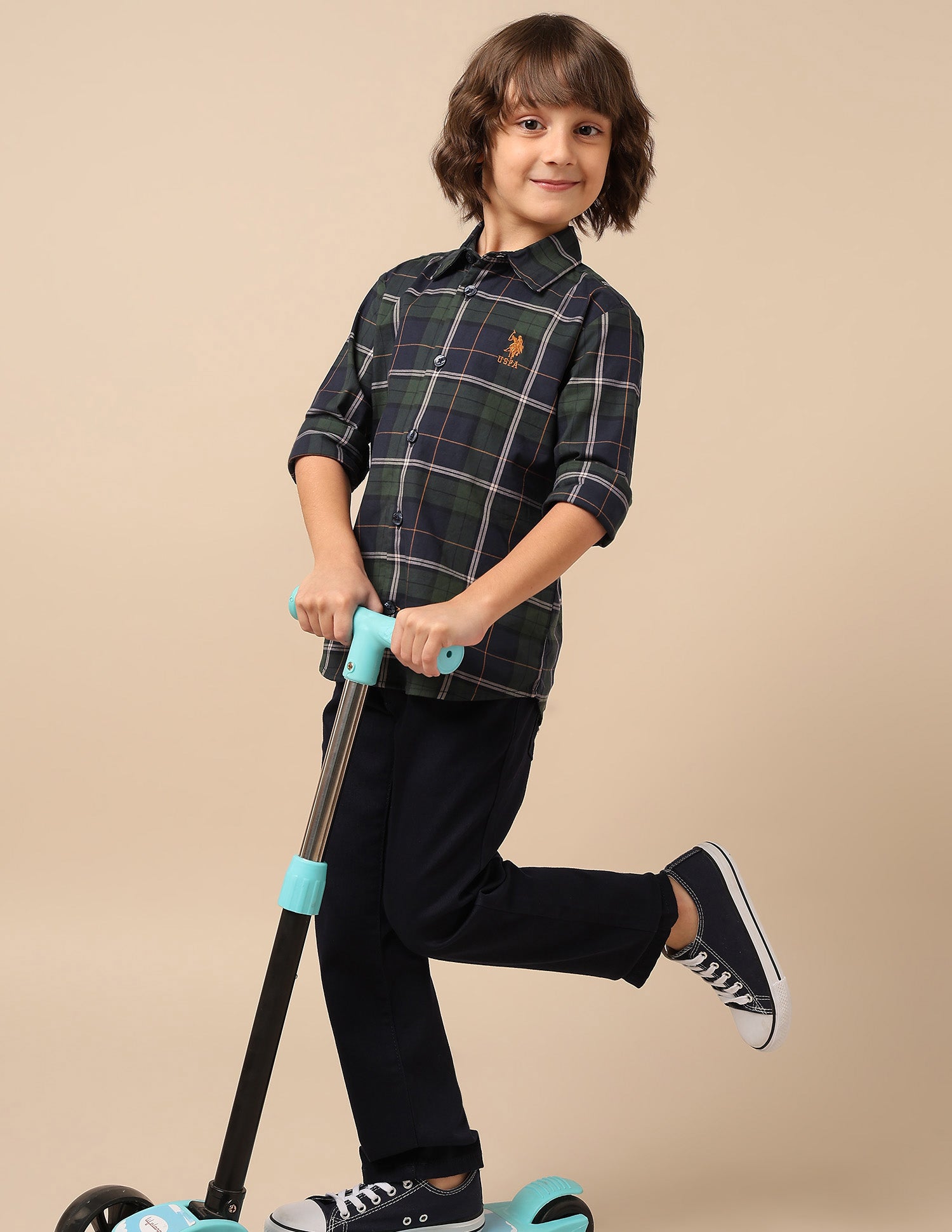 Boys Plaid Checked Twill Shirt