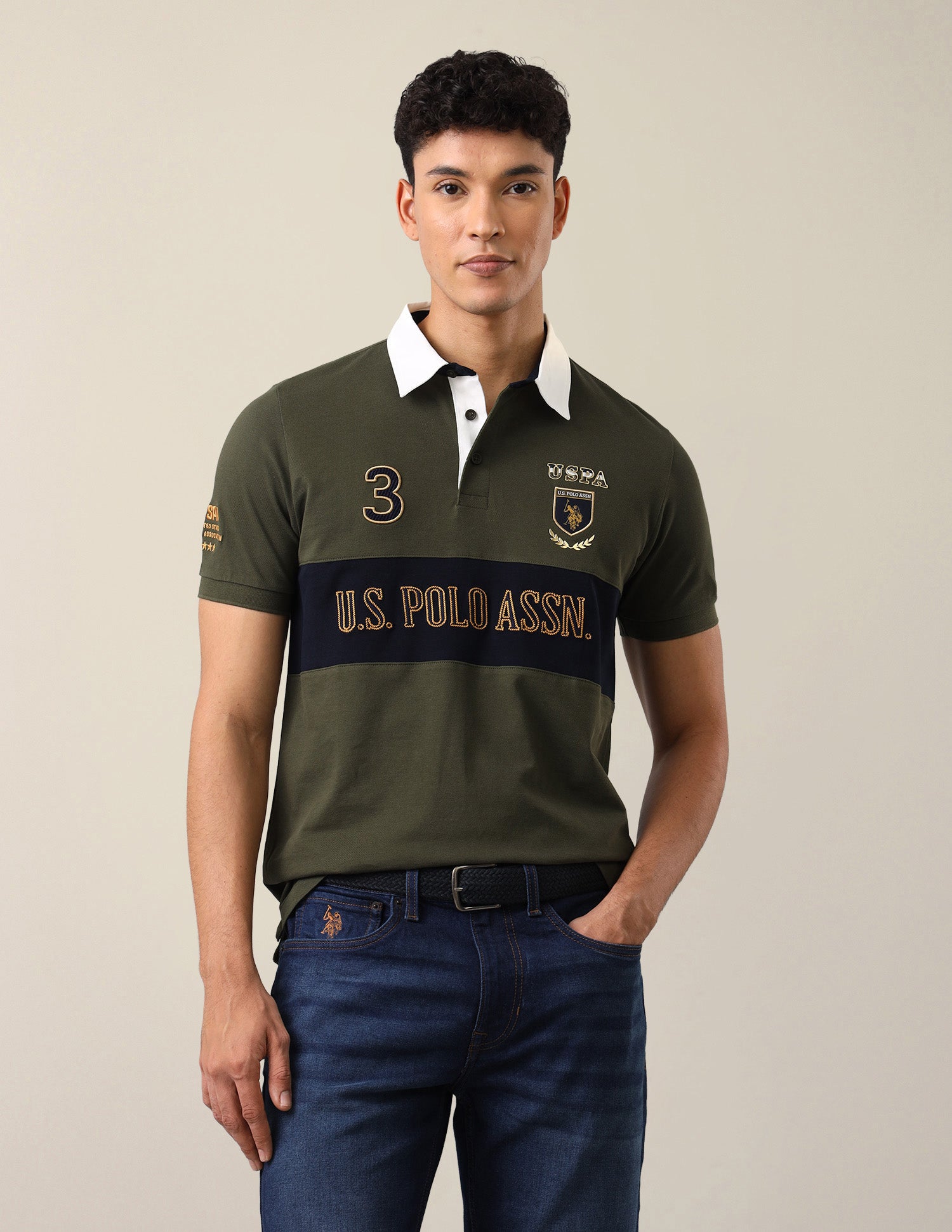 Brand Embroidered Slim Fit Polo Shirt Olive - U.S. Polo Assn. India | Large