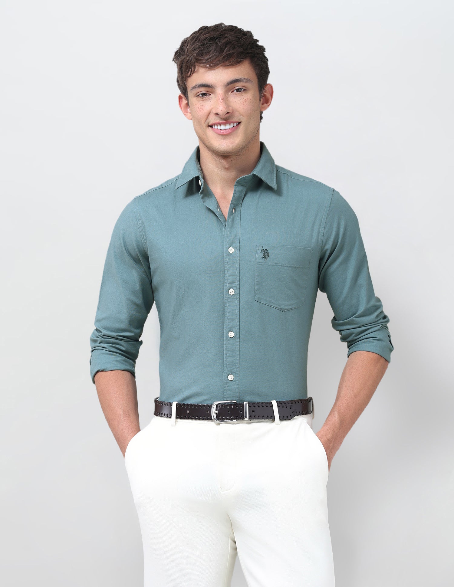 Tailored Fit Oxford Shirt Teal - U.S. Polo Assn. India | Large