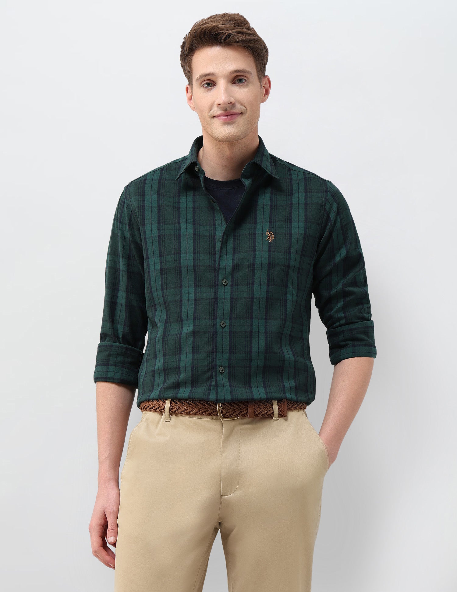 Plaid Checked Tailored Fit Shirt Green - U.S. Polo Assn. India | Large