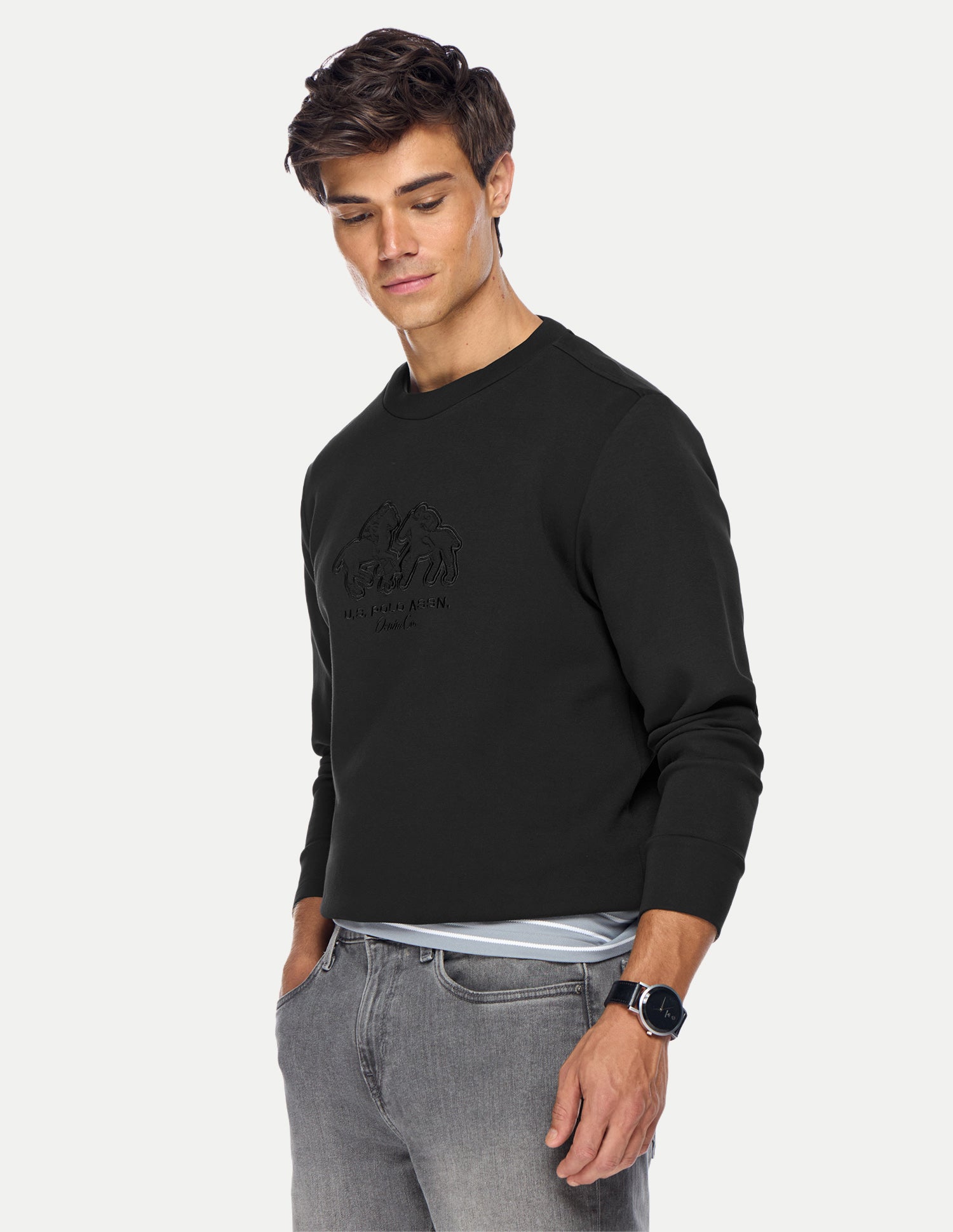 Brand Embroidered Regular Fit Sweatshirt Black - U.S. Polo Assn. India | Large