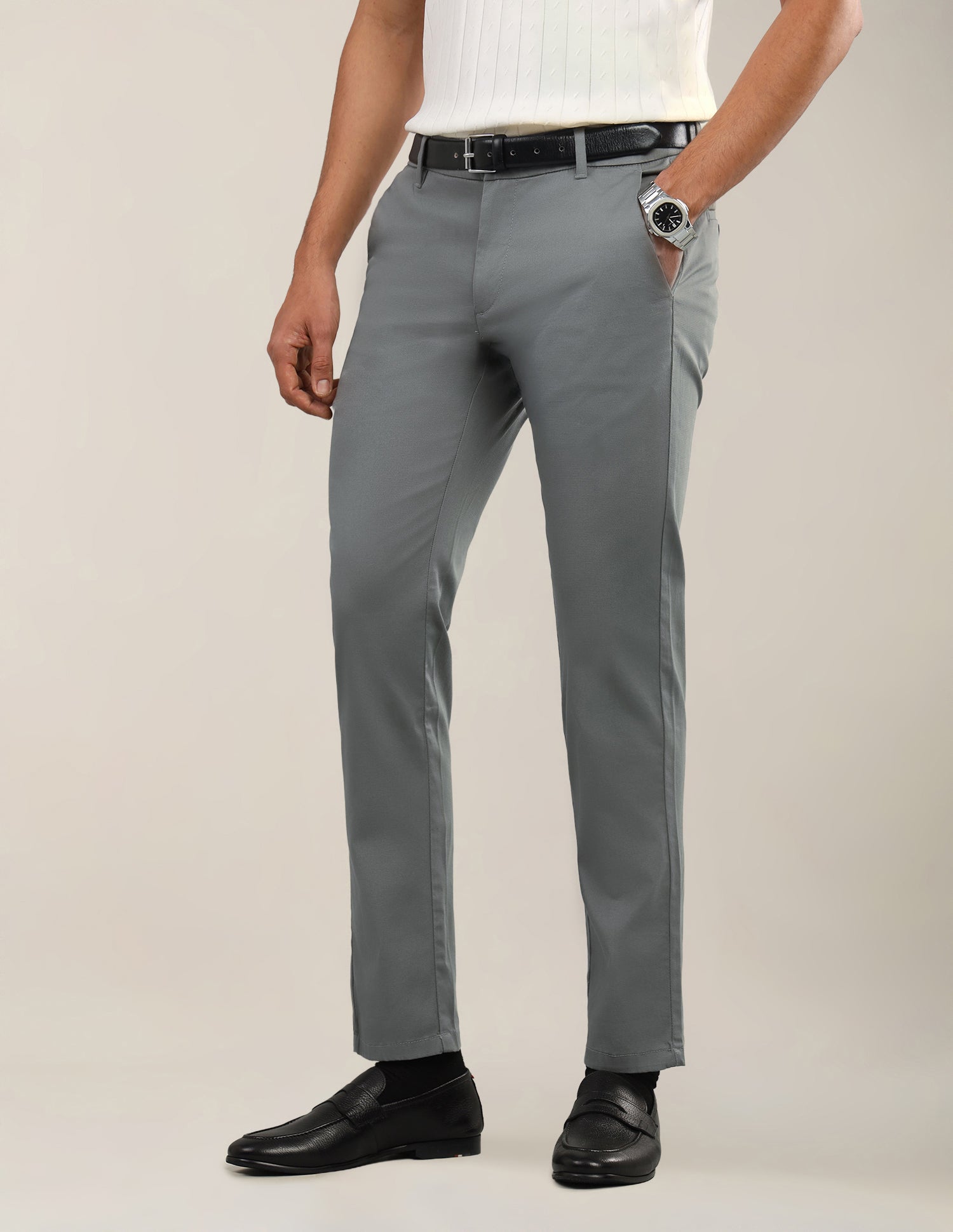 Denver Slim Fit Dobby Trousers Grey - U.S. Polo Assn. India | Large