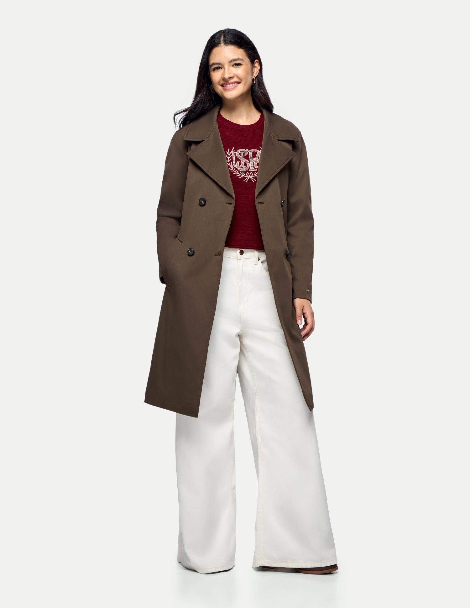 Double Breasted Trench Coat Coffee - U.S. Polo Assn. India | Large