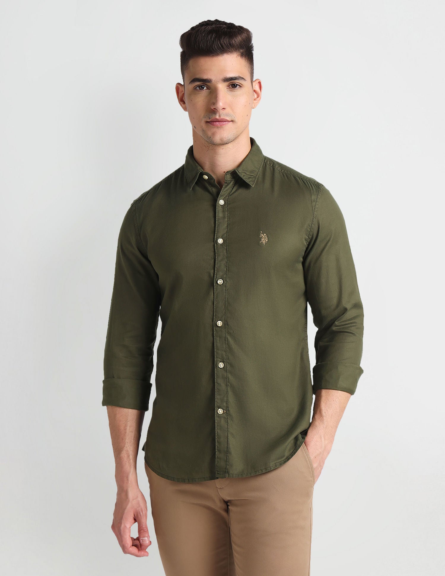 Slim Fit Solid Twill Shirt