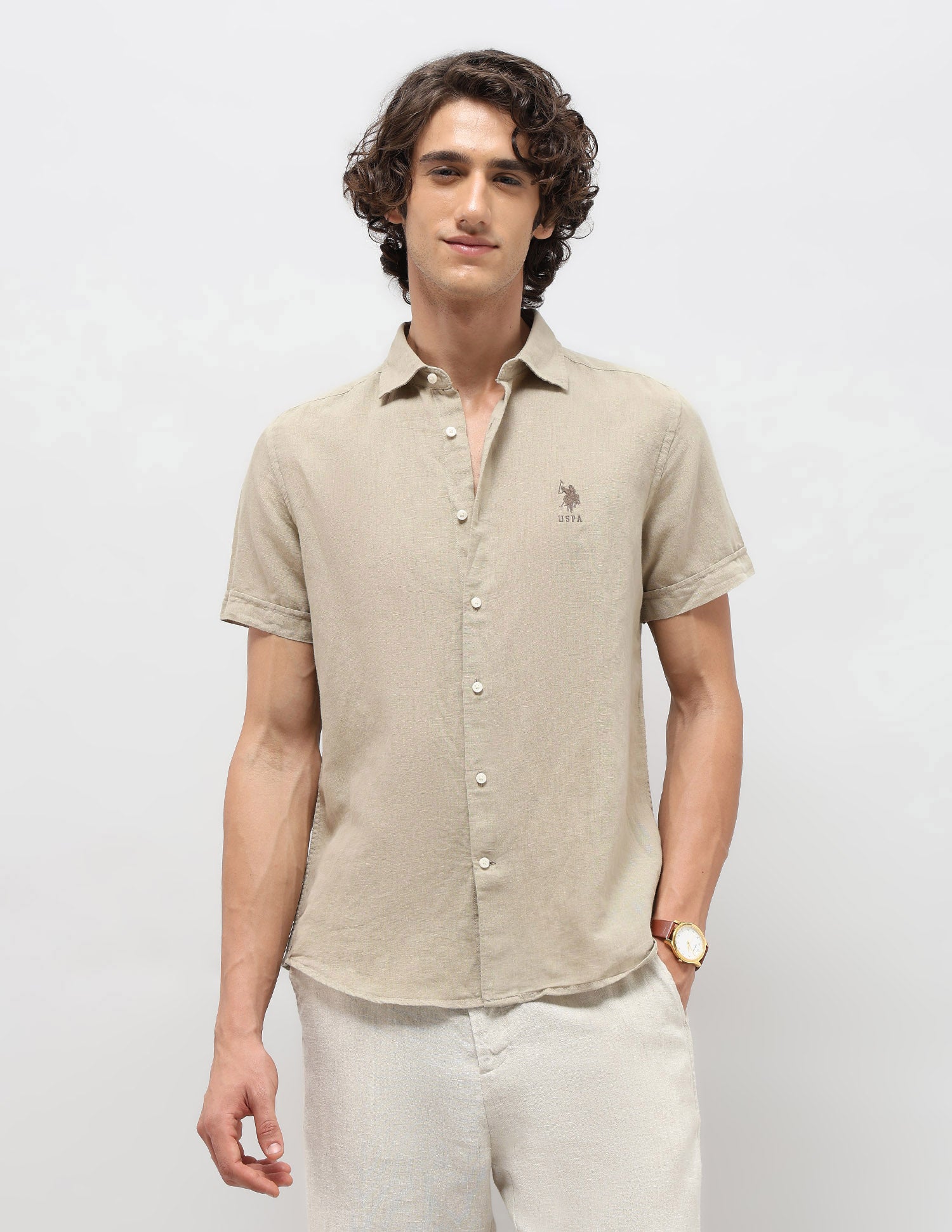 Solid Regular Fit Shirt Light Olive - U.S. Polo Assn. India | Large