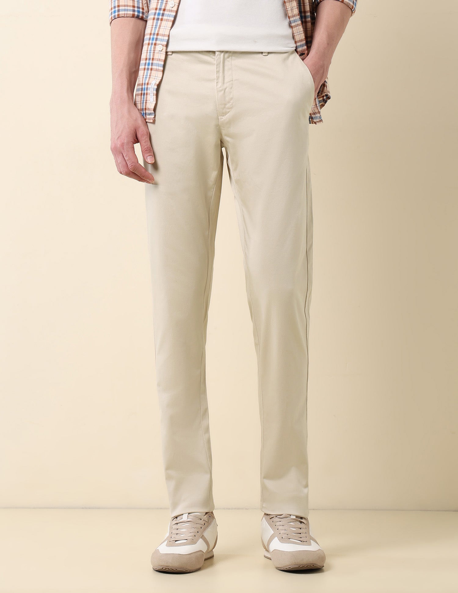 Slim Fit Mid Rise Trousers Beige - U.S. Polo Assn. India | Large