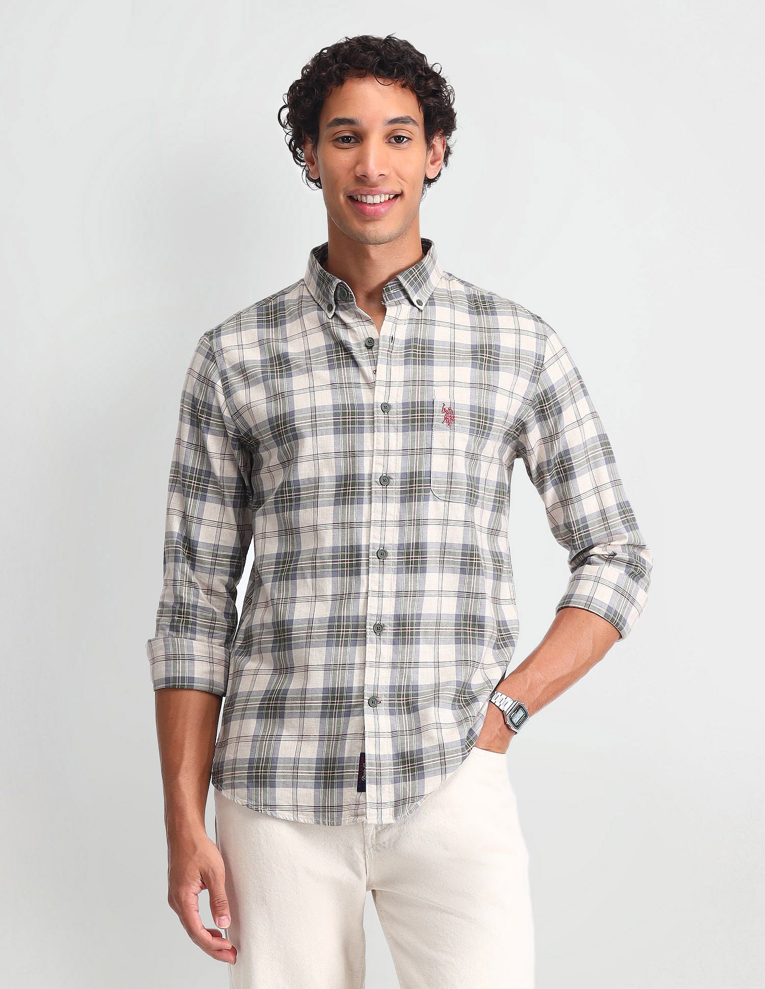 Dupplin Checked Slim Fit Shirt Khaki - U.S. Polo Assn. India | Large
