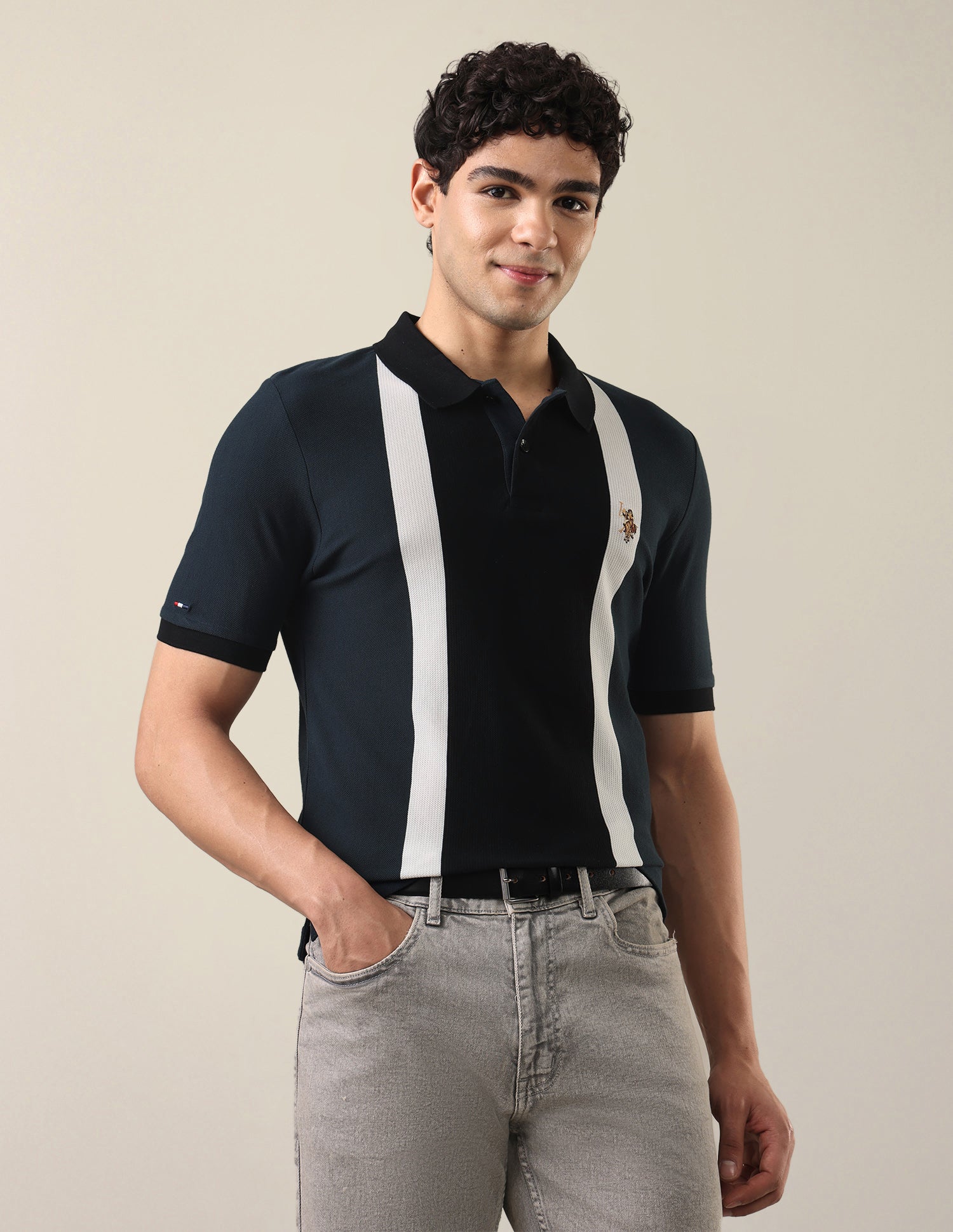 Vertical Striped Slim Fit Polo Shirt Black - U.S. Polo Assn. India | Large