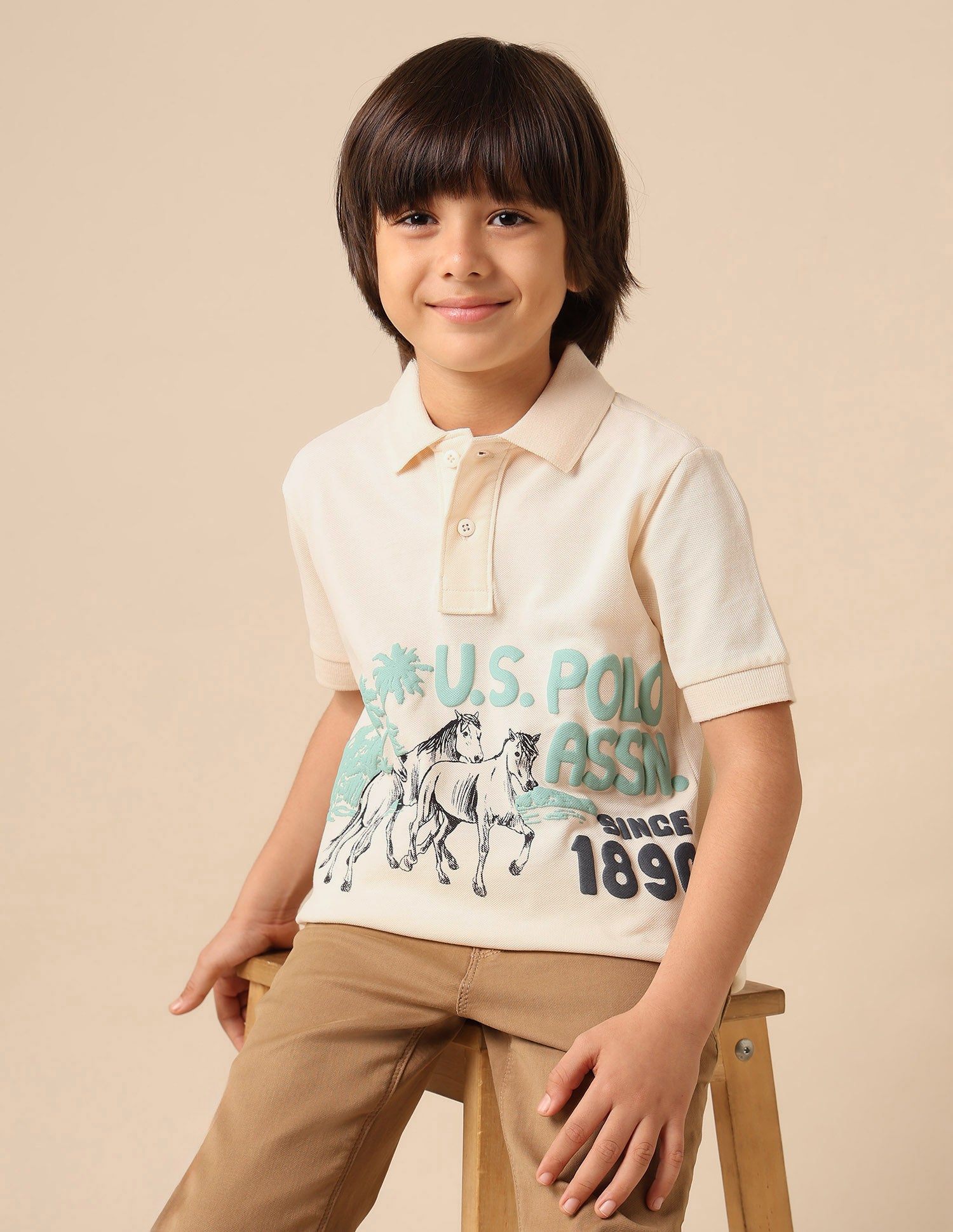 Boys Graphic Brand Printed Polo Shirt